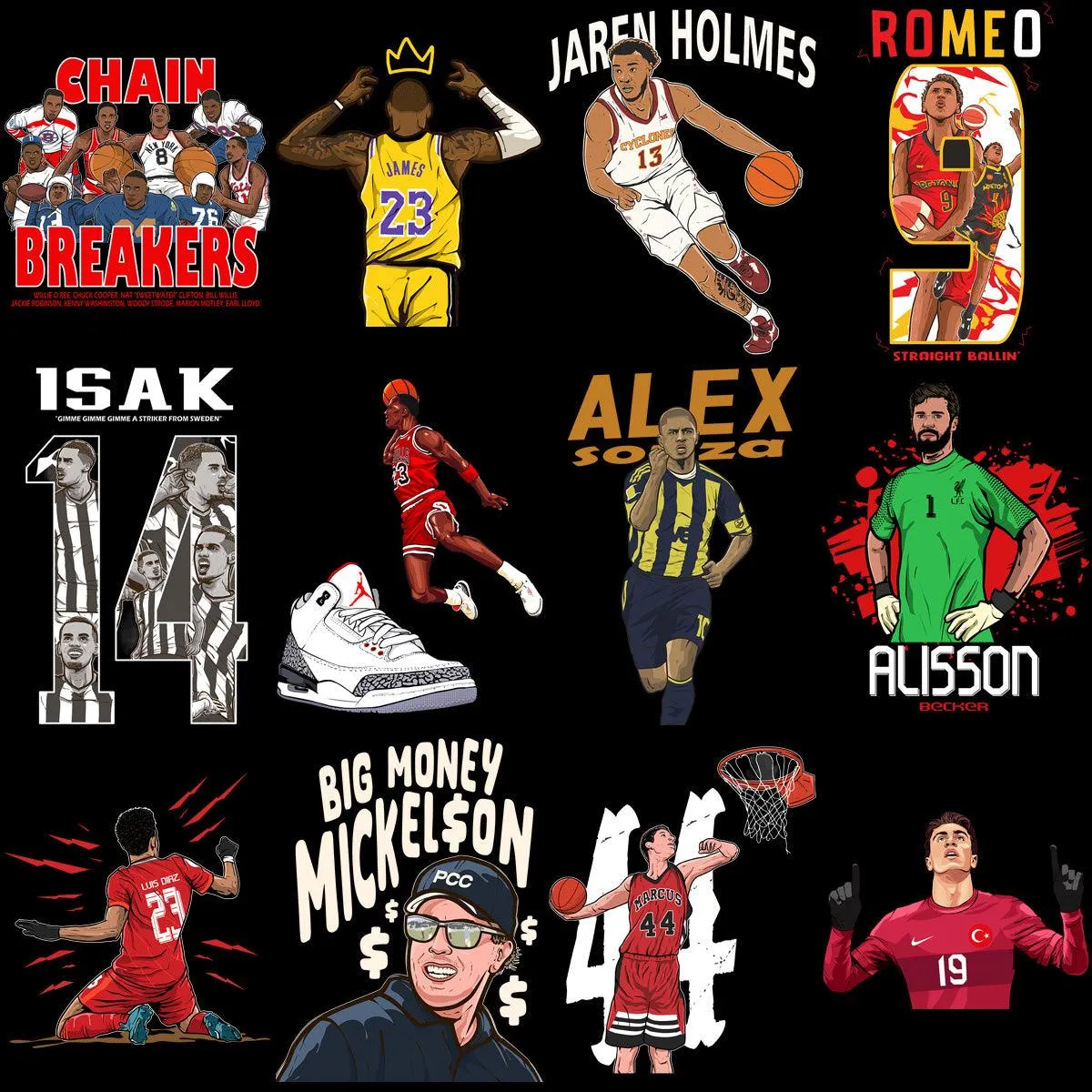 45 Cartoon Sports Stars Popular Designs Bundle PNG