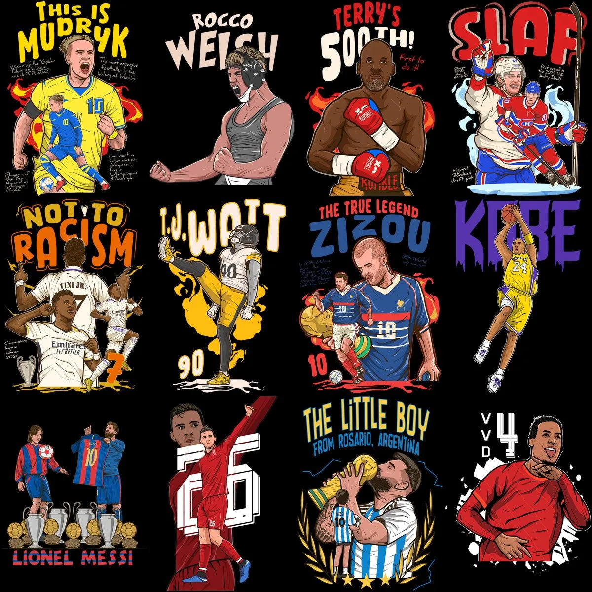 45 Cartoon Sports Stars Popular Designs Bundle PNG