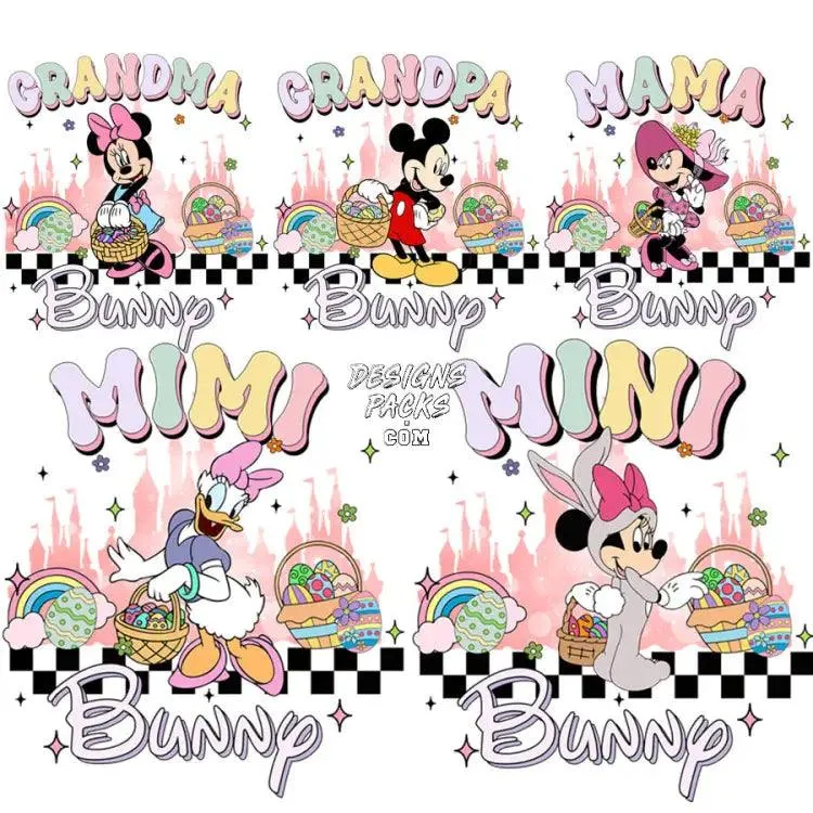 5 Cartoon Easter Day Family Bunny Designs Bundle PNG