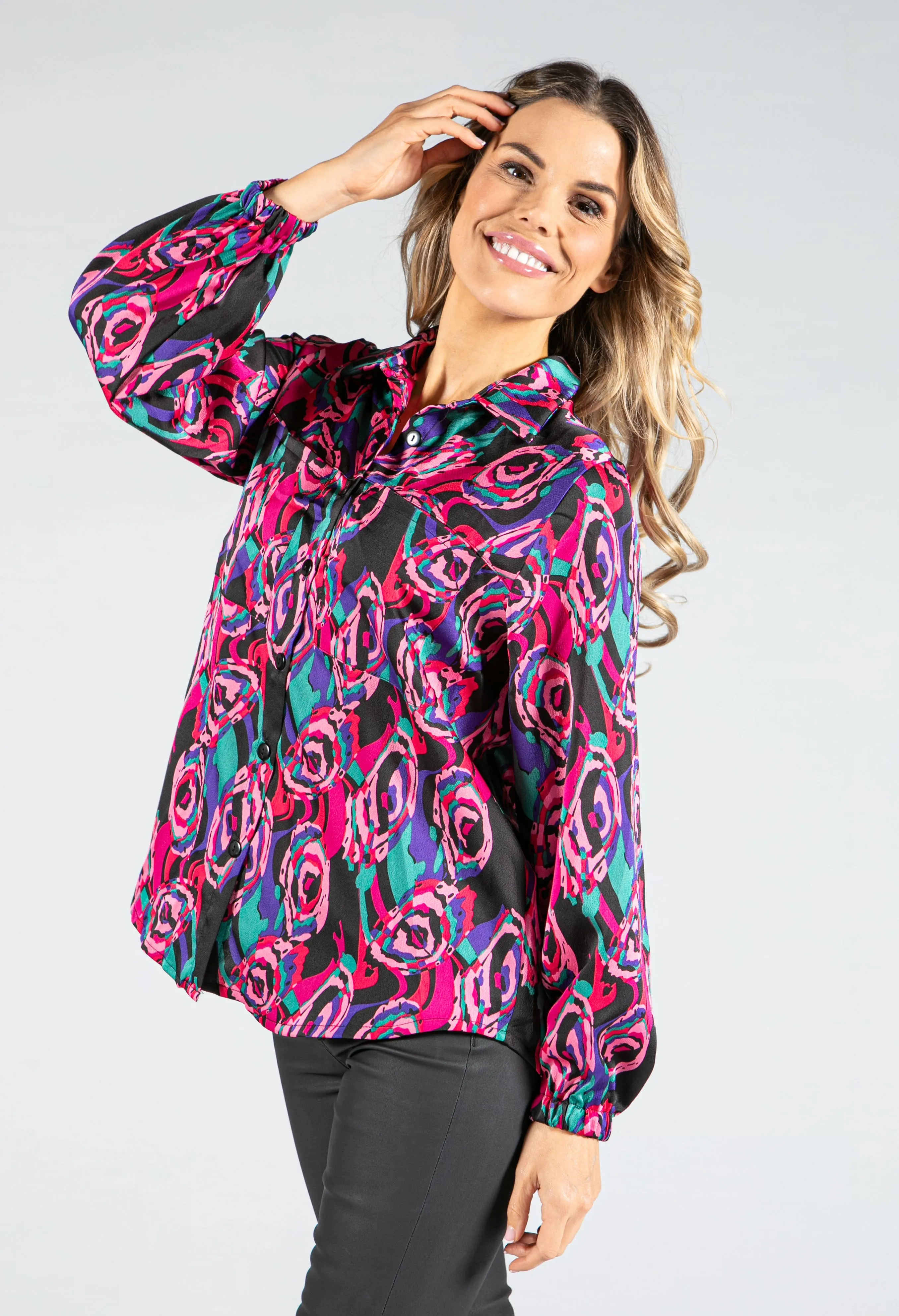 Abstract Pattern V-Neck Blouse