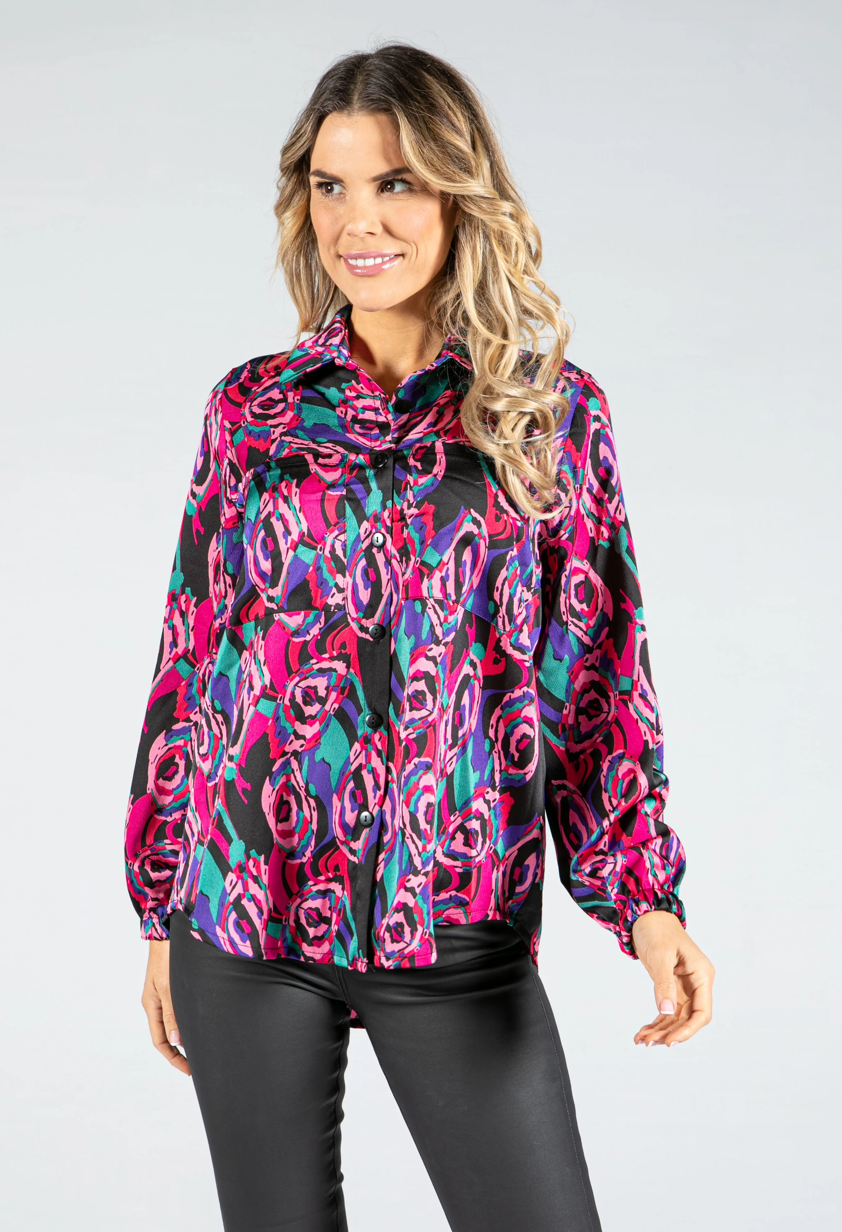 Abstract Pattern V-Neck Blouse