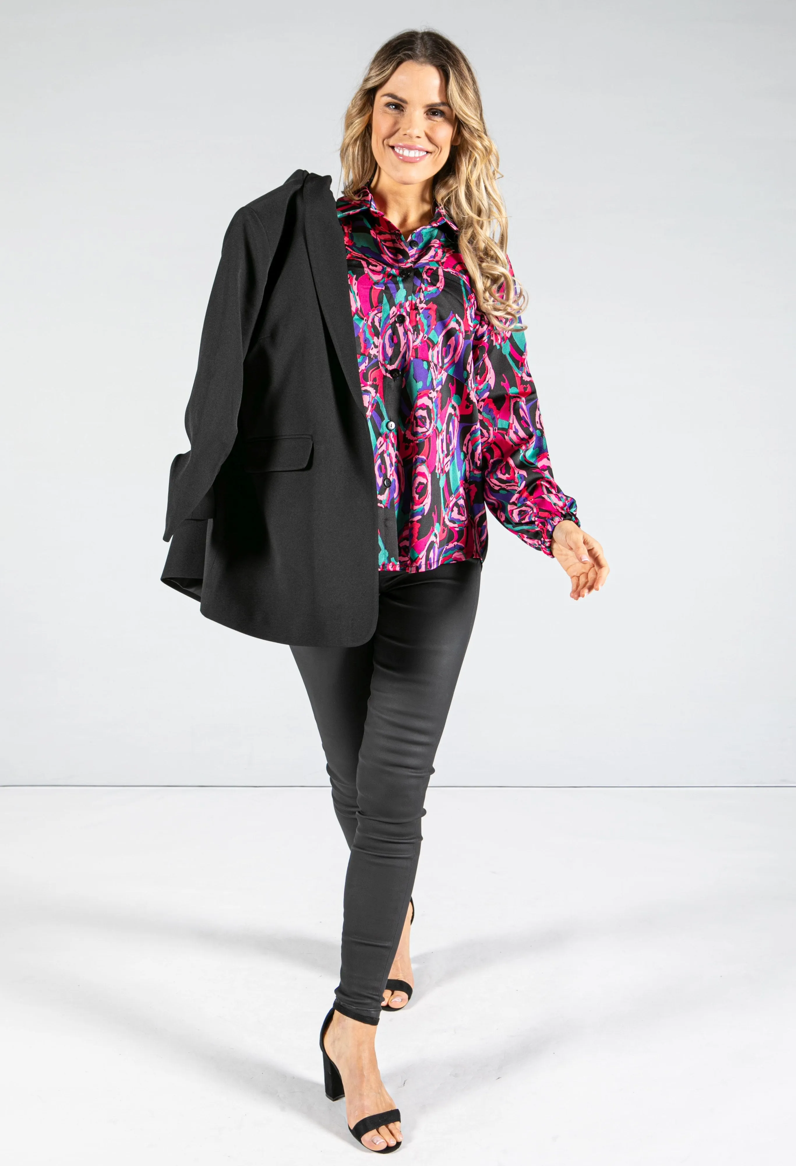 Abstract Pattern V-Neck Blouse