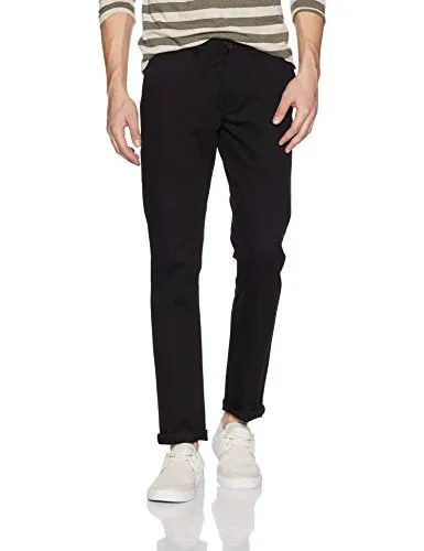 Amazon Brand - Symbol Men's Slim Fit Cotton Casual Trousers (AW17TRS-02-11_Black_34W x 31L)