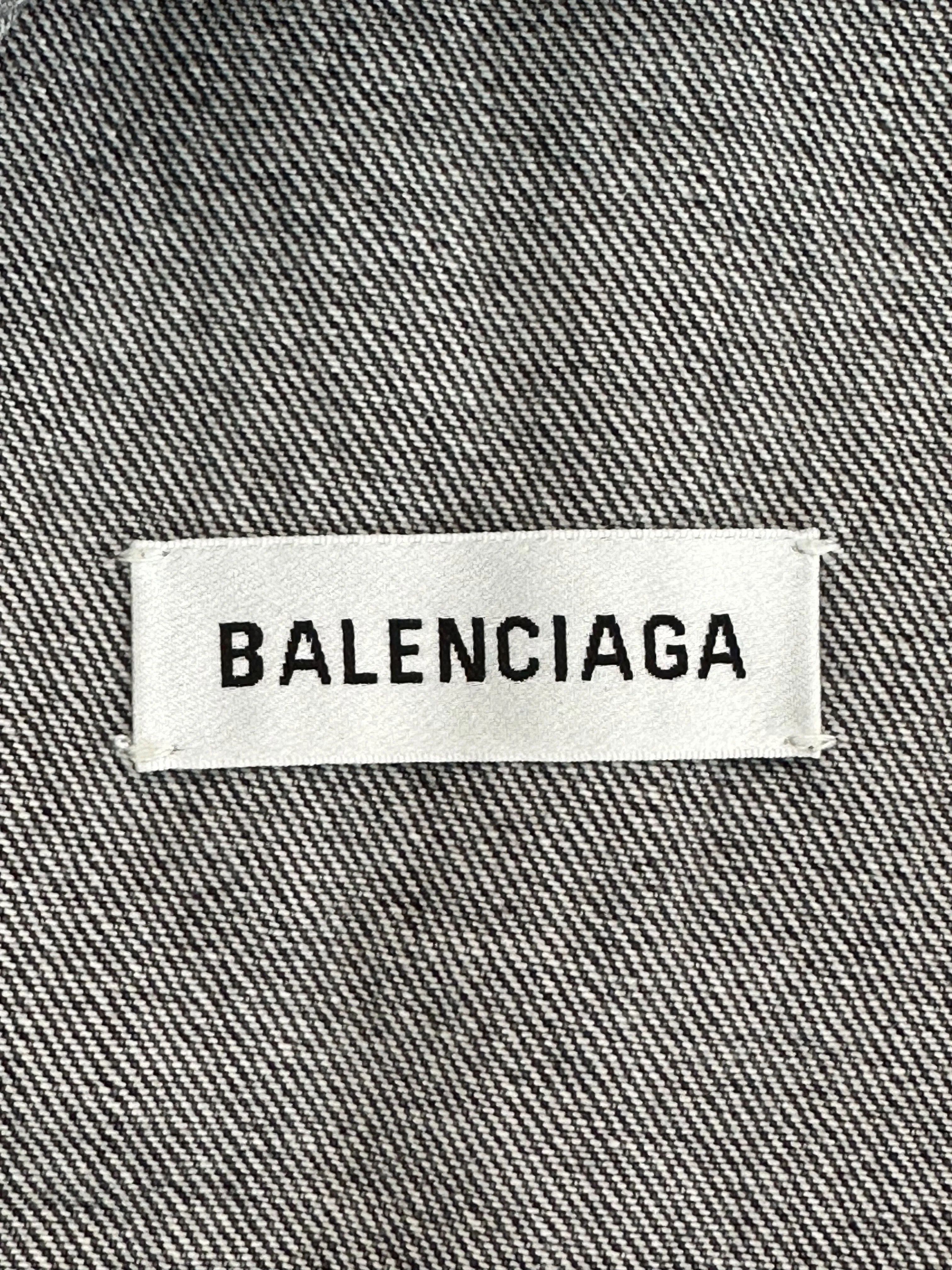 Balenciaga Grey Embossed Logo Denim Jacket