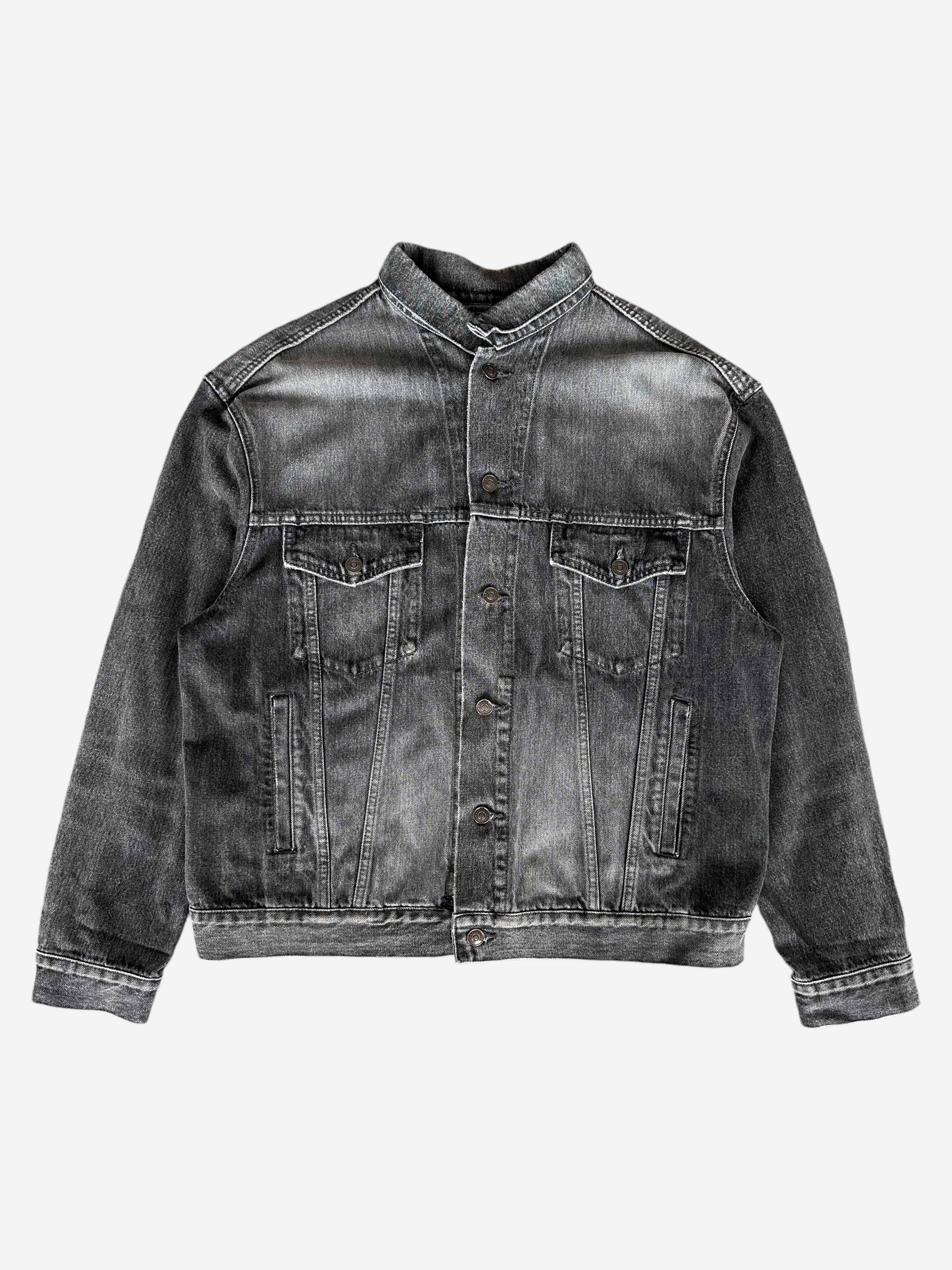 Balenciaga Grey Embossed Logo Denim Jacket