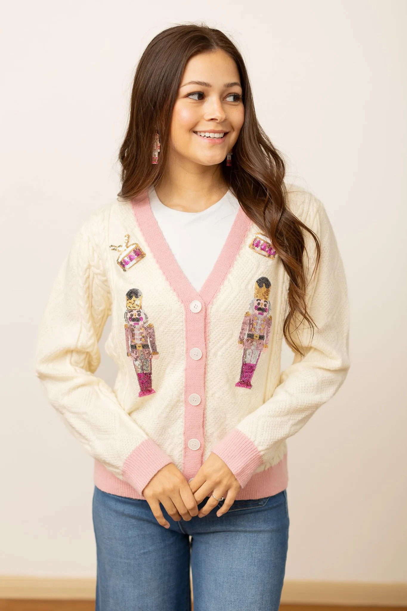 Beige and Pink Nutcracker Cardigan