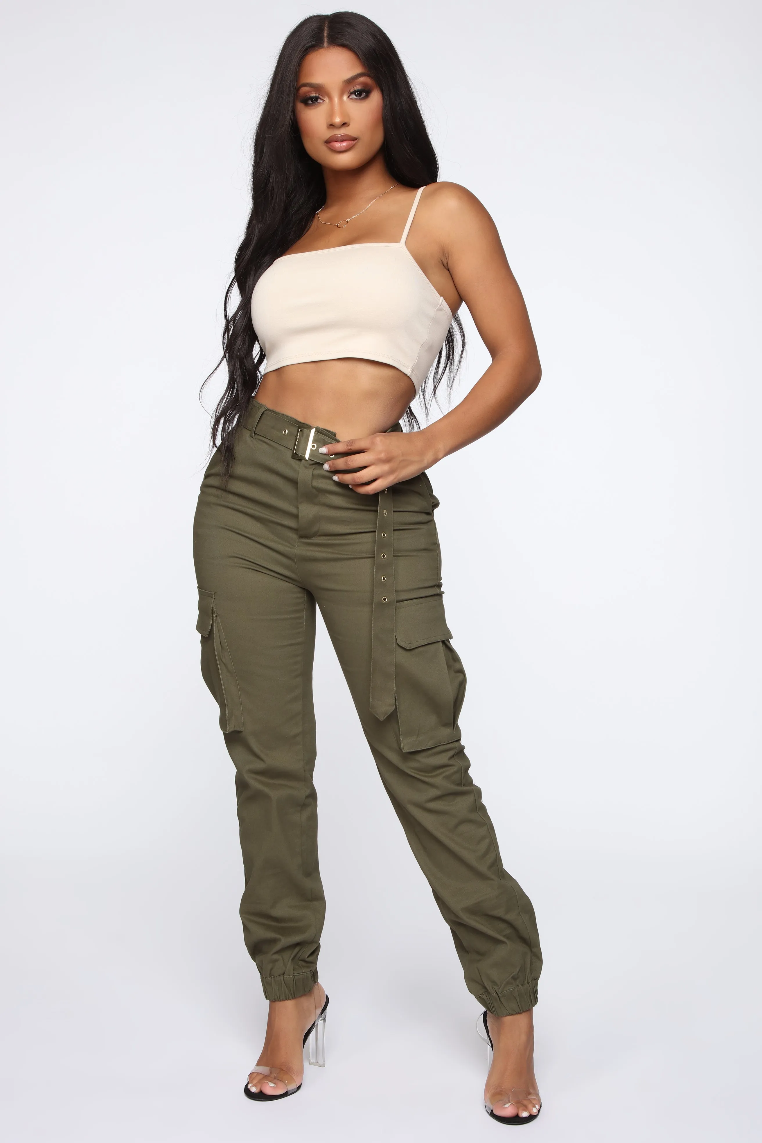 Belt It Out Cargo Joggers - Olive