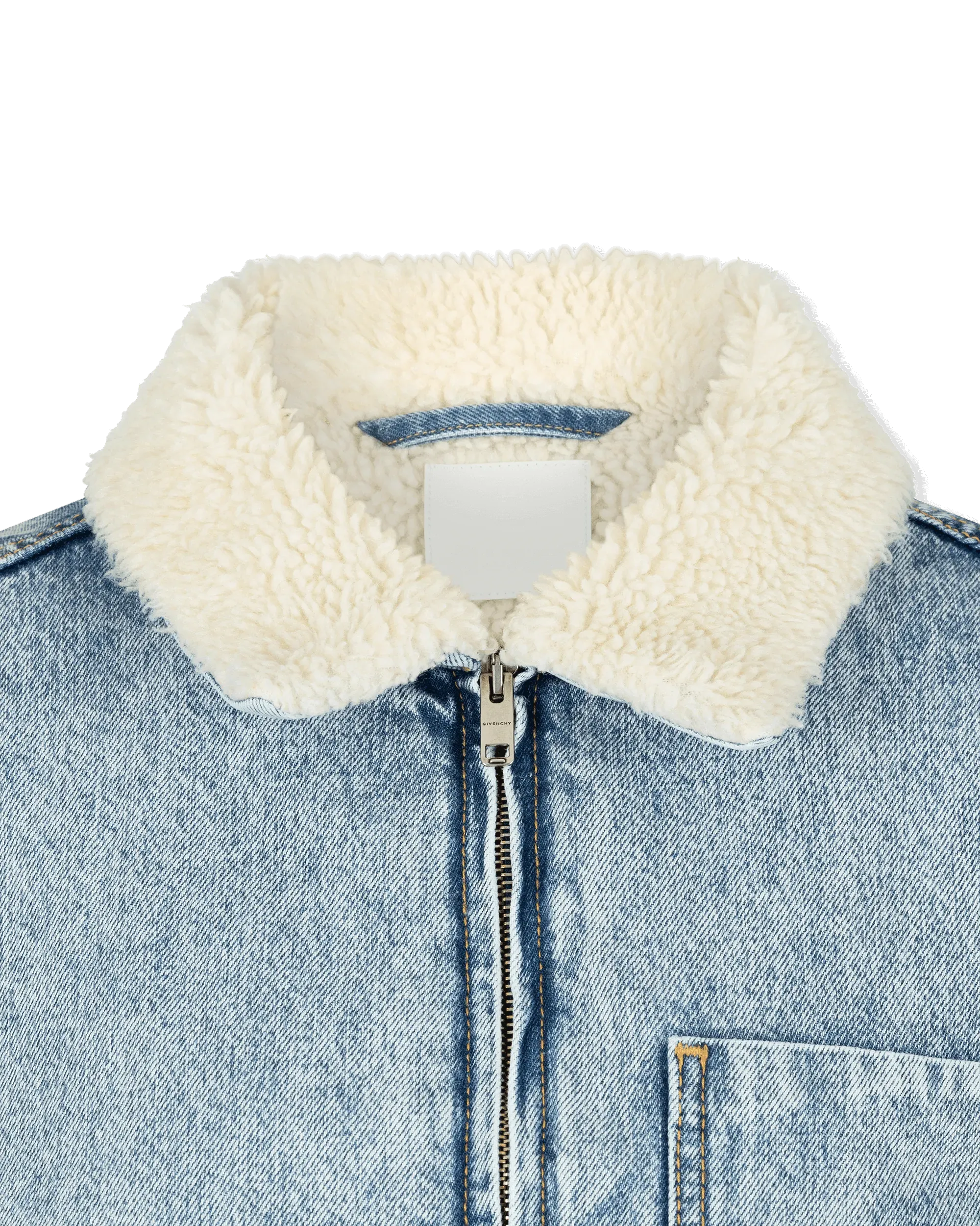 Bi Material Shearling Collar Cropped Denim Jacket