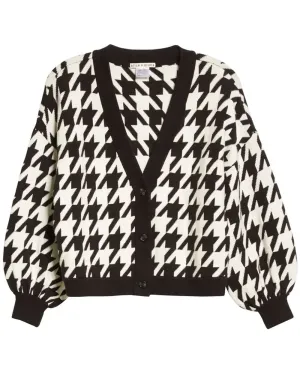 Black Houndstooth Zelina Balloon Sleeve Cardigan