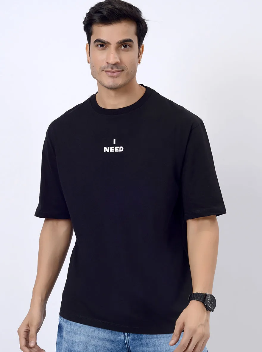 Black Printed Relax Fit  Oversized T-Shirt | JadeBlue