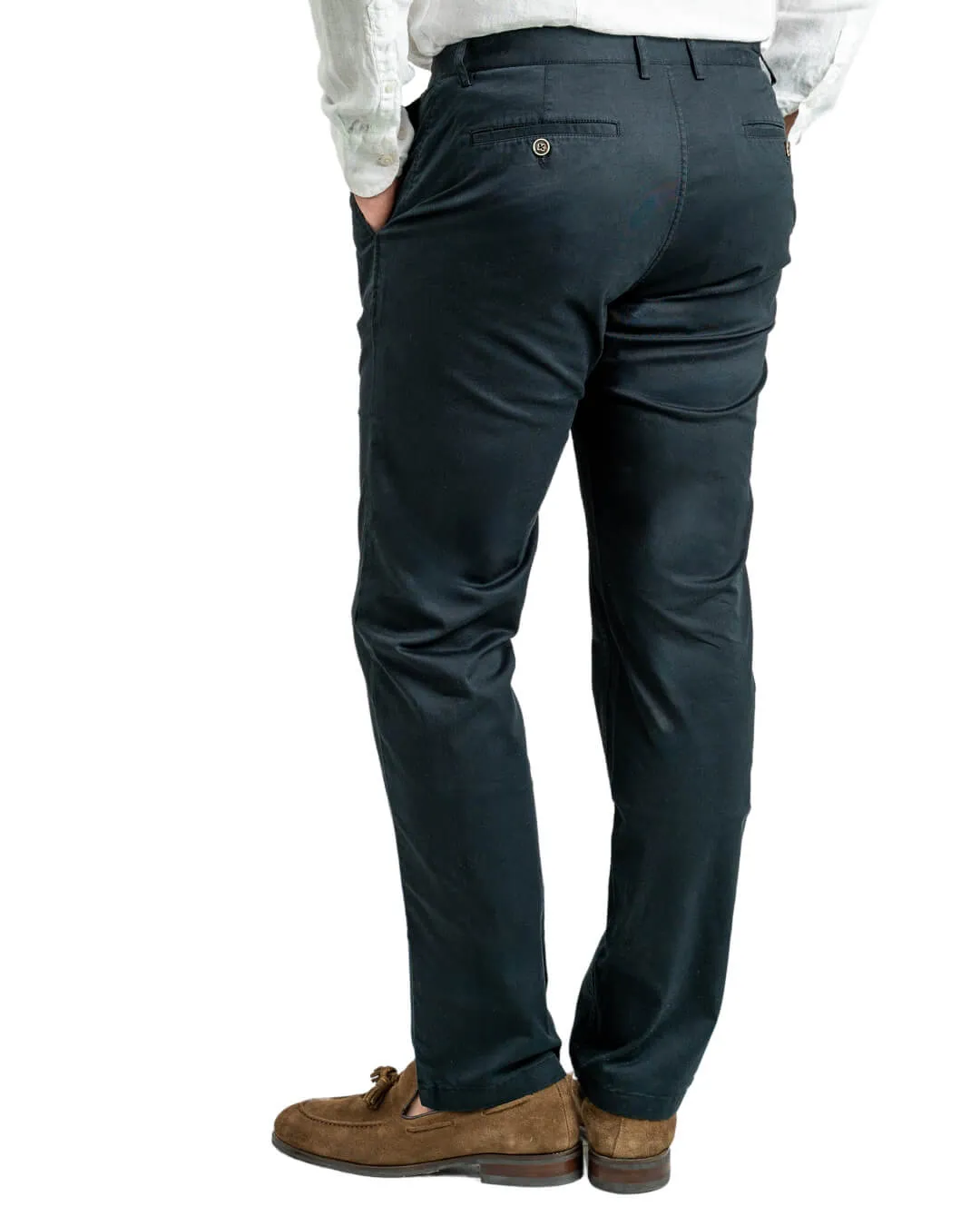 Black Twill Stretch Cotton Chino Trousers