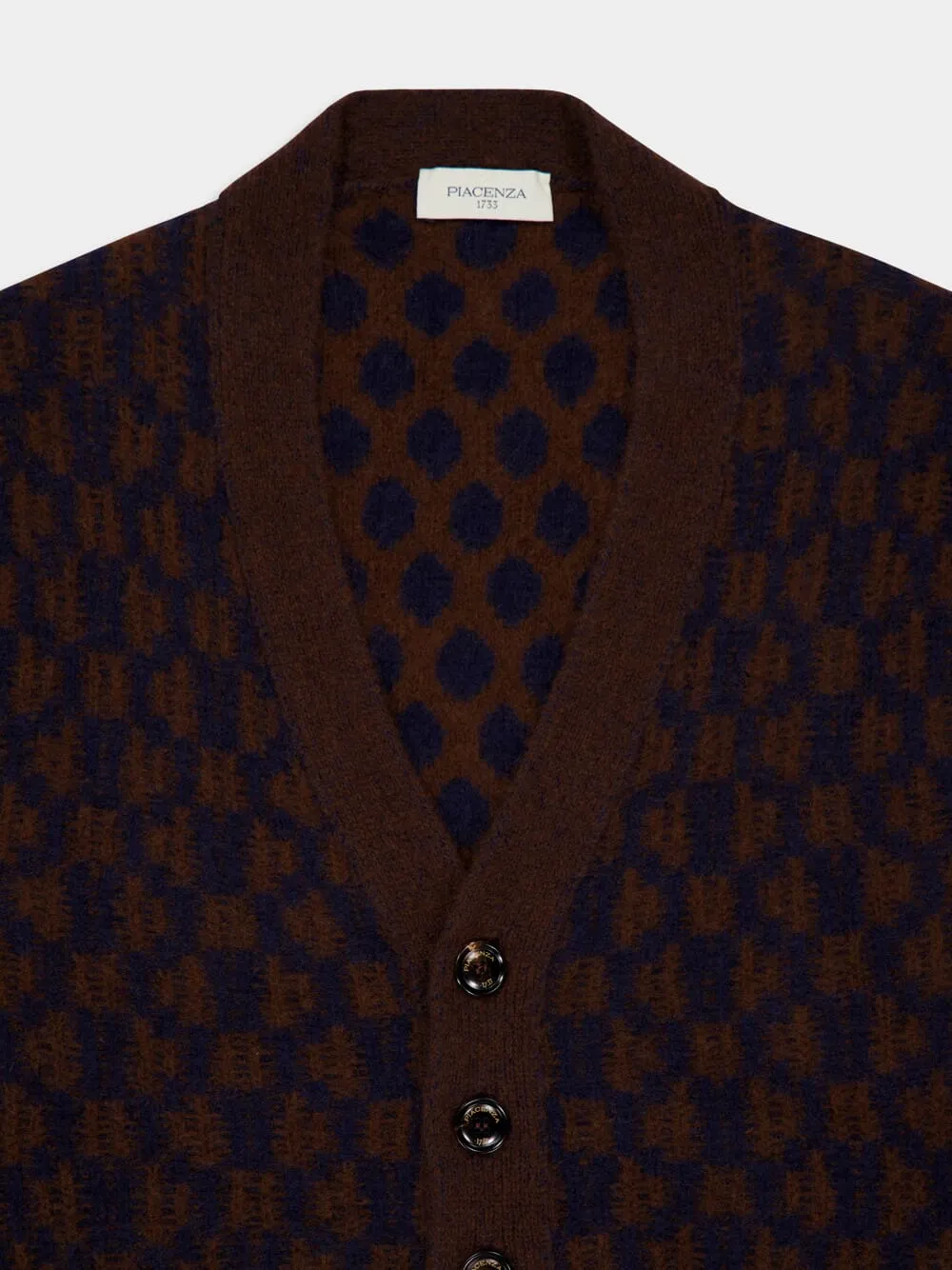 Blue and Brown Cashmere-Silk V-Neck Cardigan