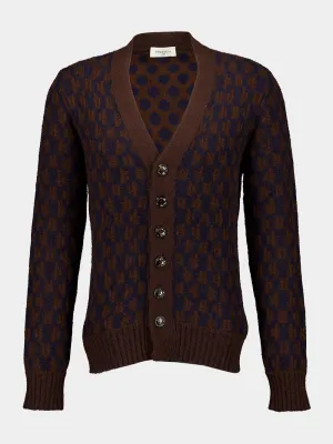 Blue and Brown Cashmere-Silk V-Neck Cardigan