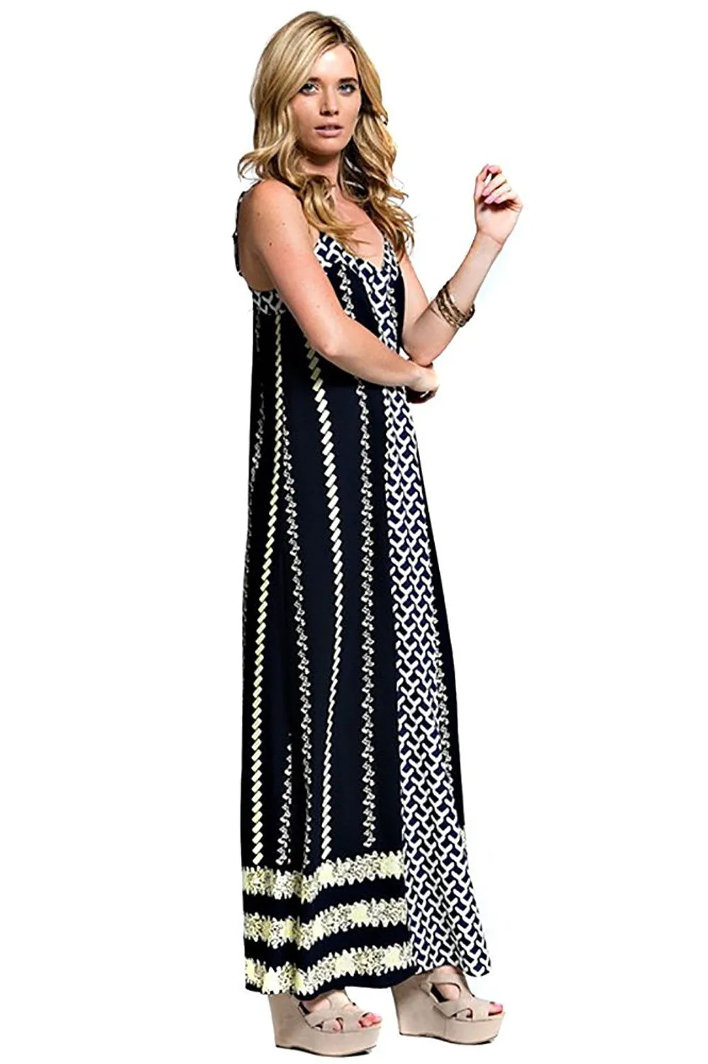 Bold Navy Nautical Inspired Double Strap Maxi Dress U.S.A