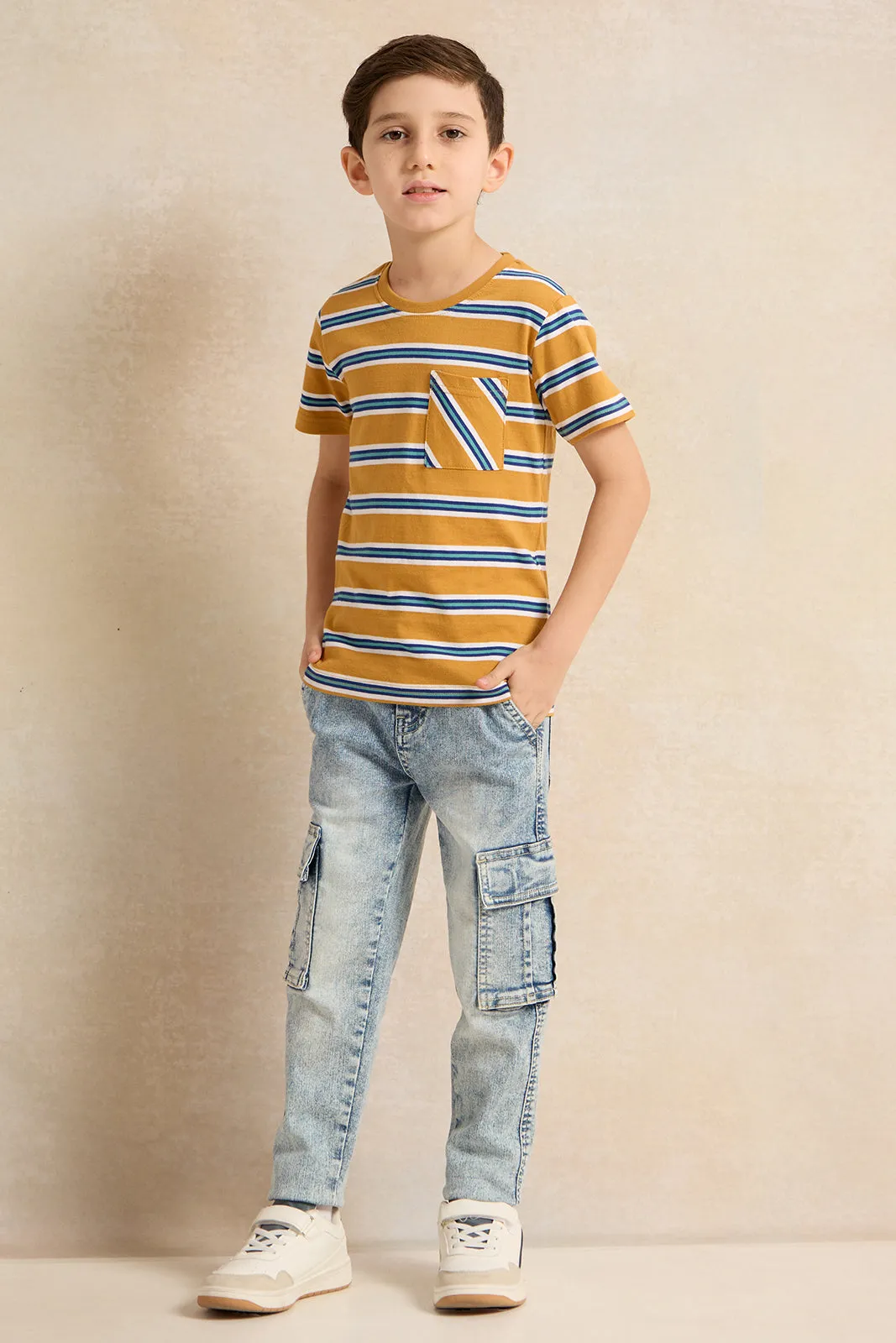 Boys Orange Stripe Short Sleeve T-Shirt