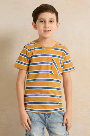 Boys Orange Stripe Short Sleeve T-Shirt