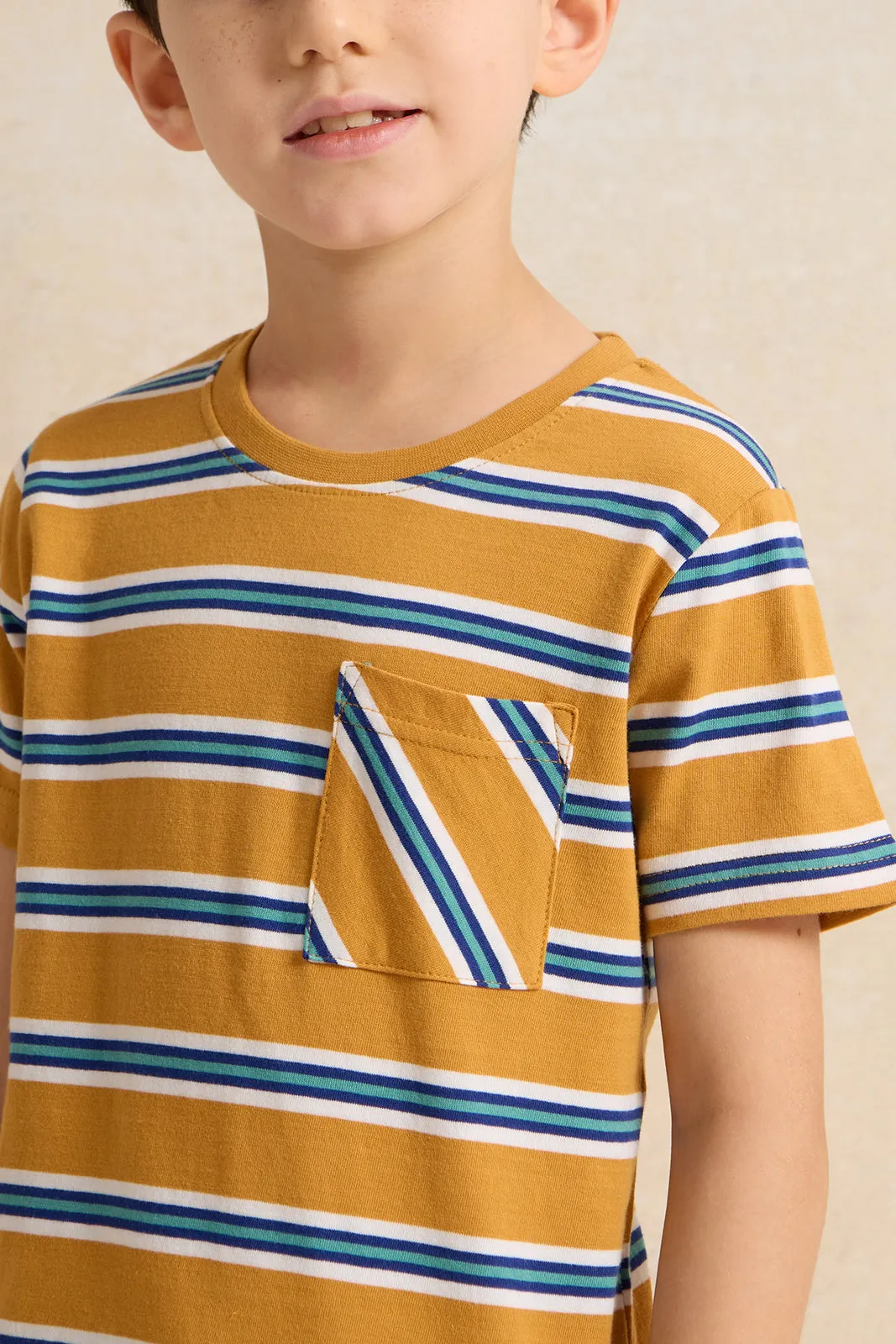 Boys Orange Stripe Short Sleeve T-Shirt