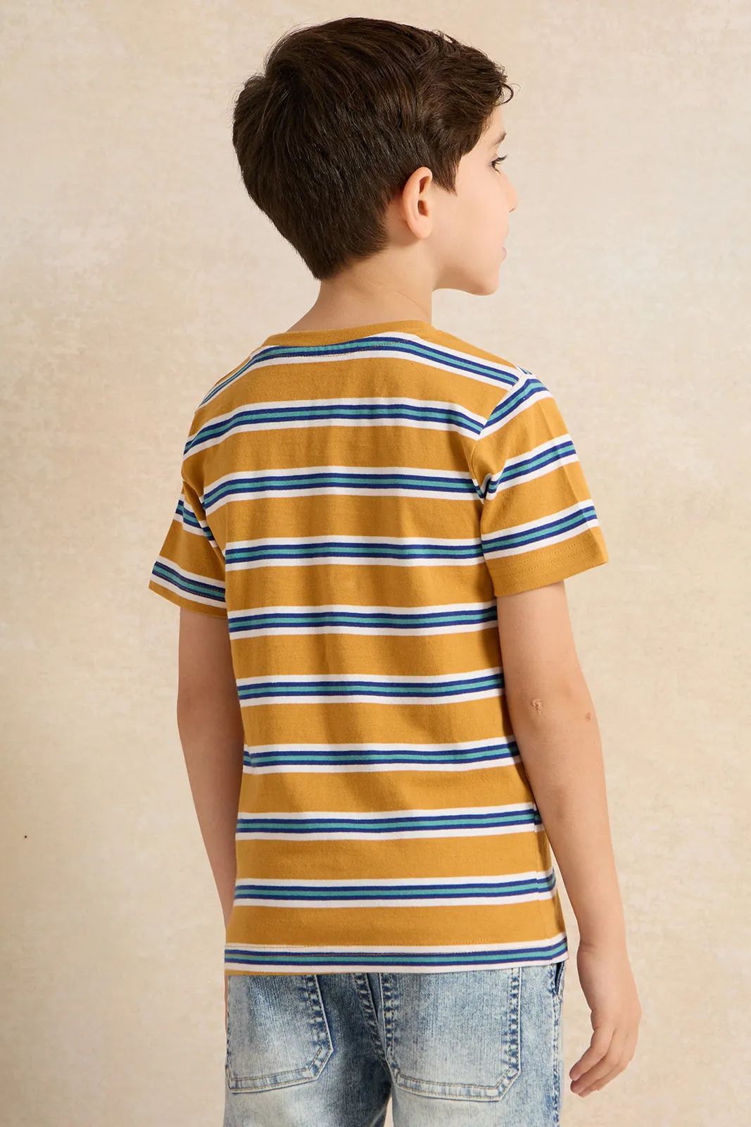 Boys Orange Stripe Short Sleeve T-Shirt