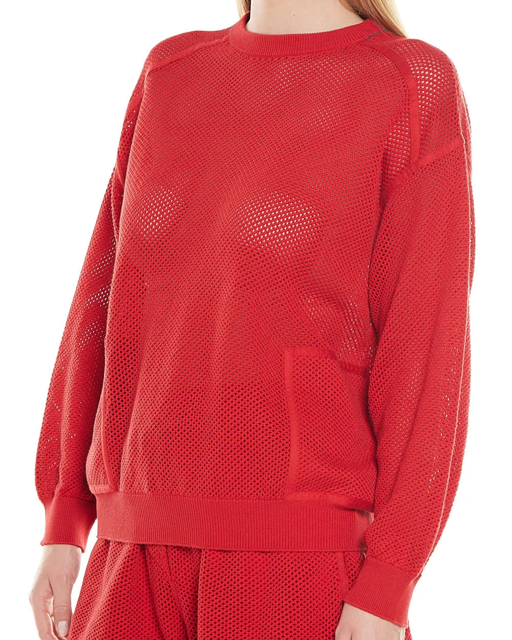 Chili Red Cotton Pocketed Crewneck Pullover