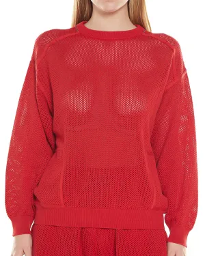 Chili Red Cotton Pocketed Crewneck Pullover