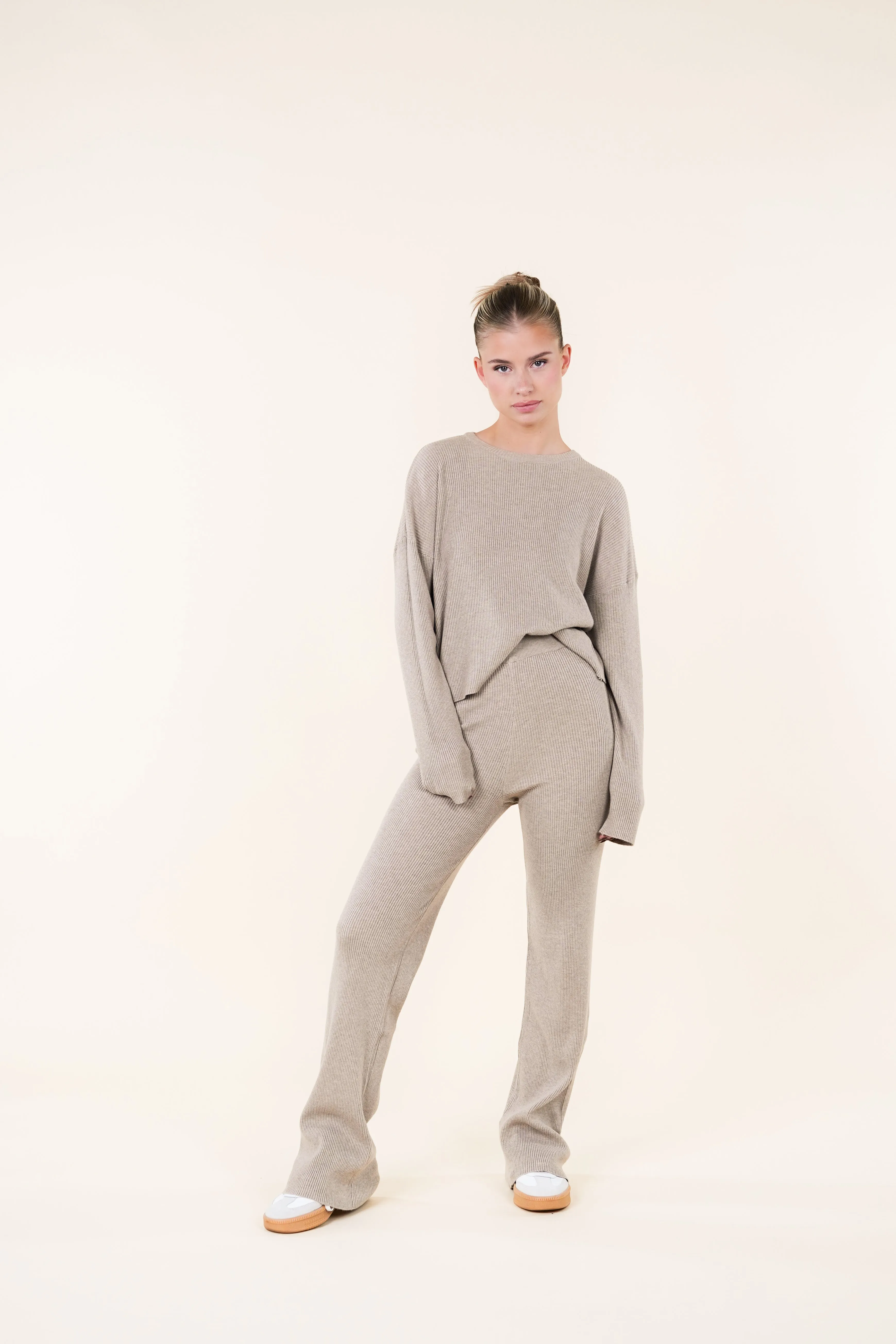 Comfy pants met ribstof beige - Jana