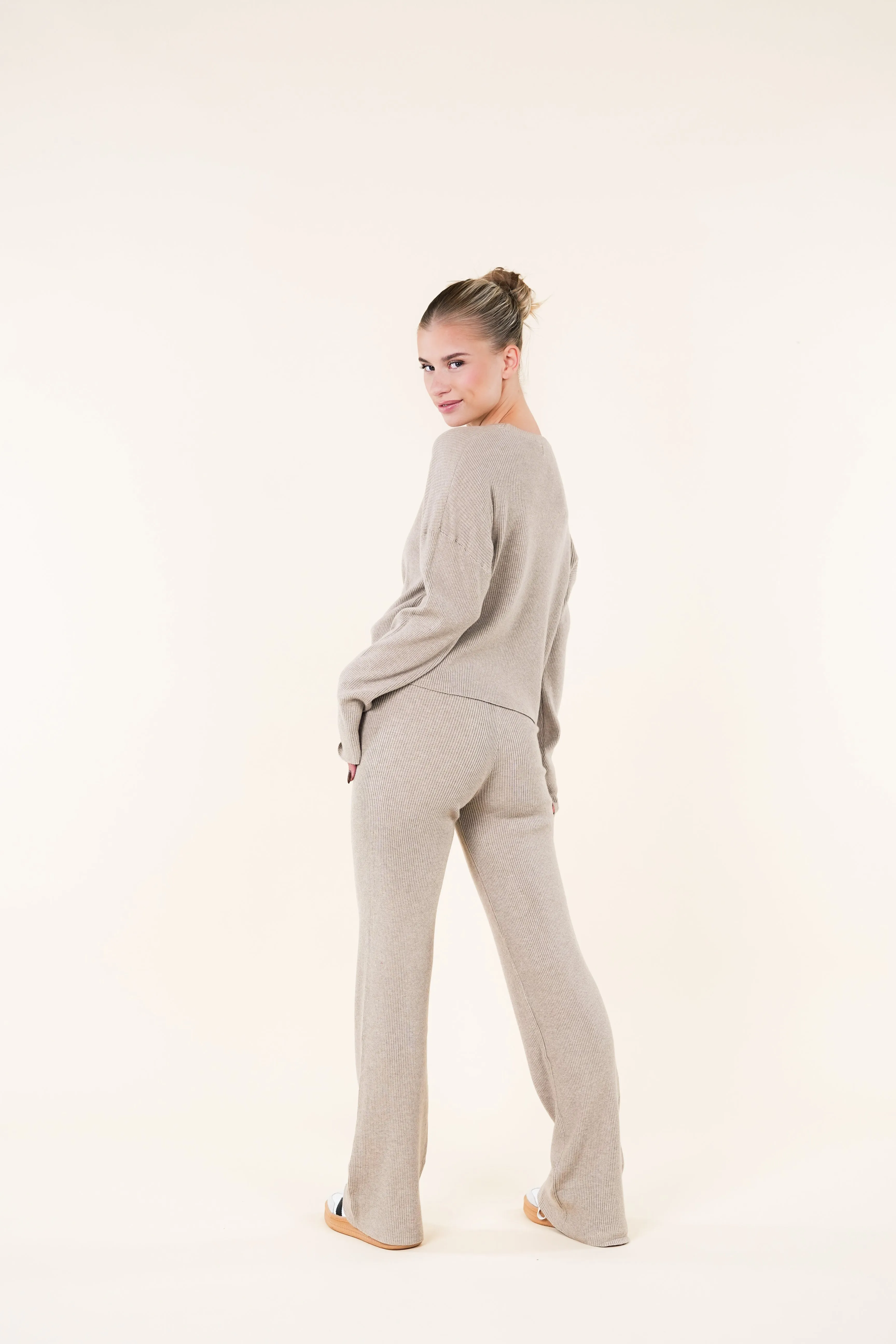 Comfy pants met ribstof beige - Jana