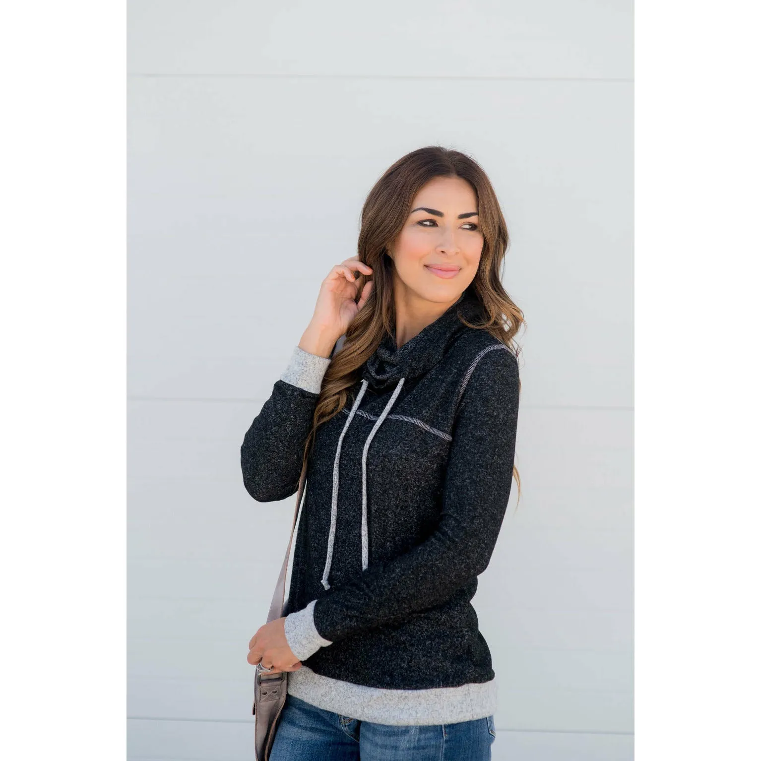 Comfy Stitched Cowl Neck Sweatshirt