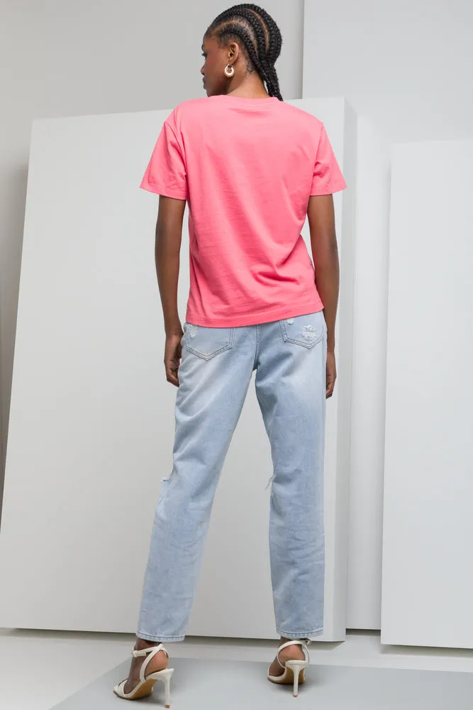 Crew Neck Short Sleeve T-Shirt Pink