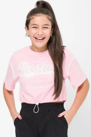 Cropped Bungee Cord Hem T-Shirt Pink