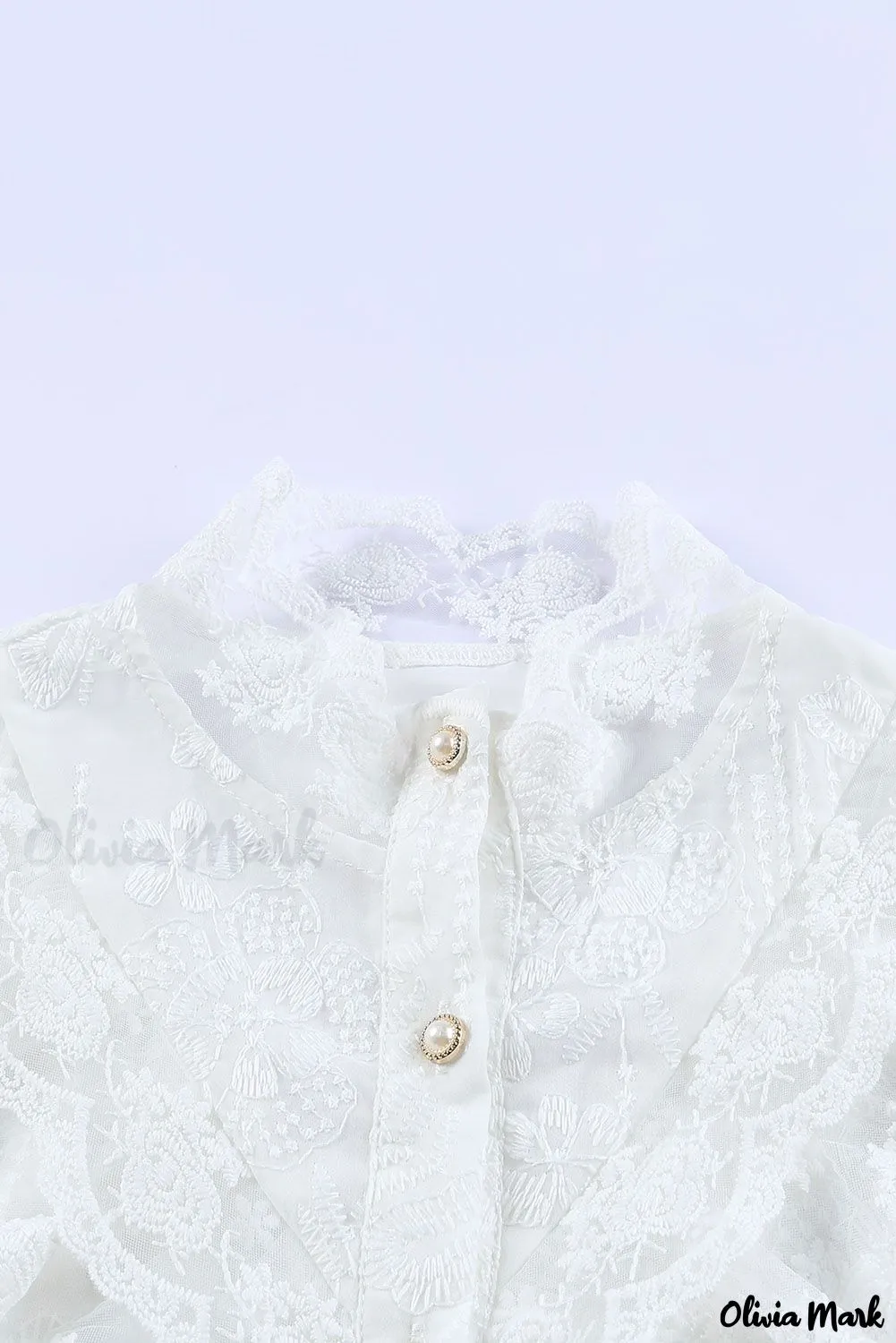 Deanwangkt - White Lace Embroidered Ruffled Button Down Long Sleeve Shirt