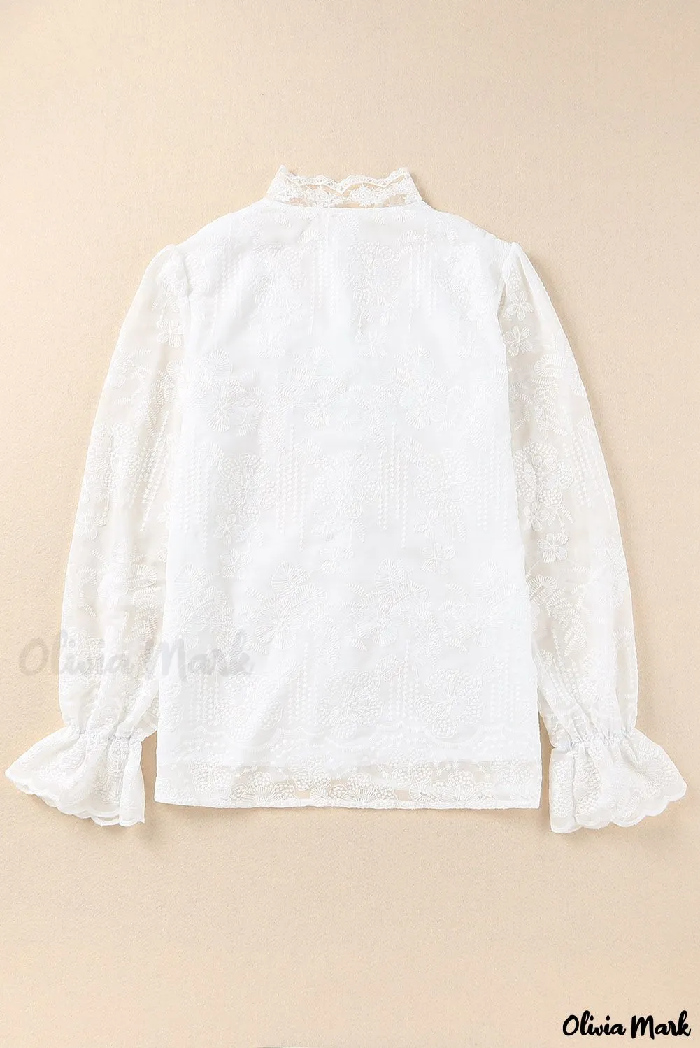 Deanwangkt - White Lace Embroidered Ruffled Button Down Long Sleeve Shirt