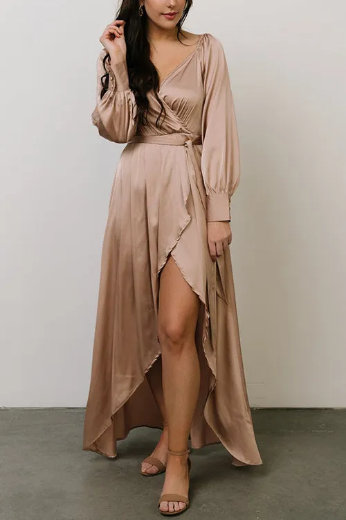 Deep V Neck Strapped High Slit Maxi Dress