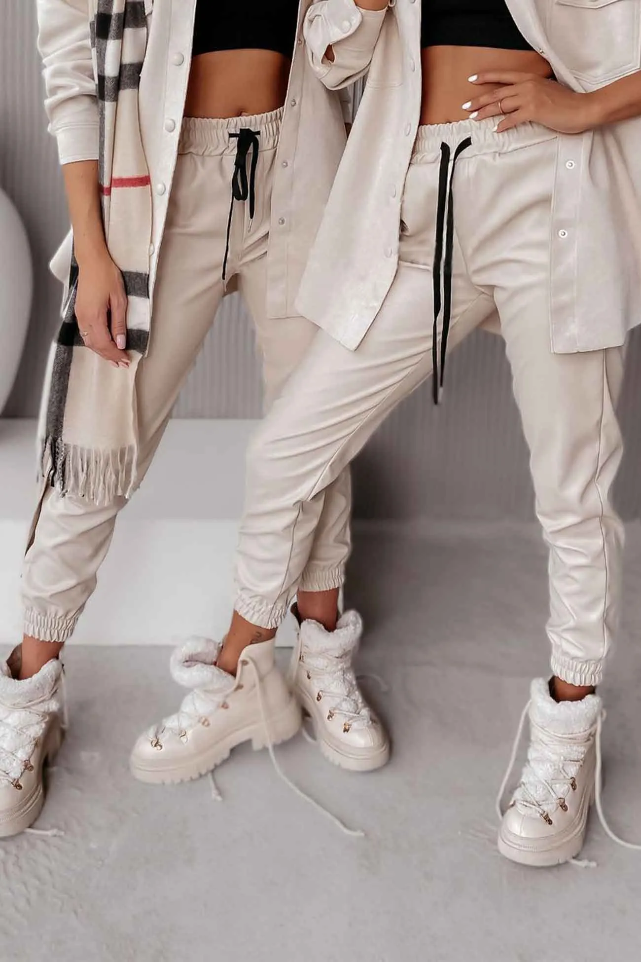 Drawstring Pocket Leather Jogger Pants