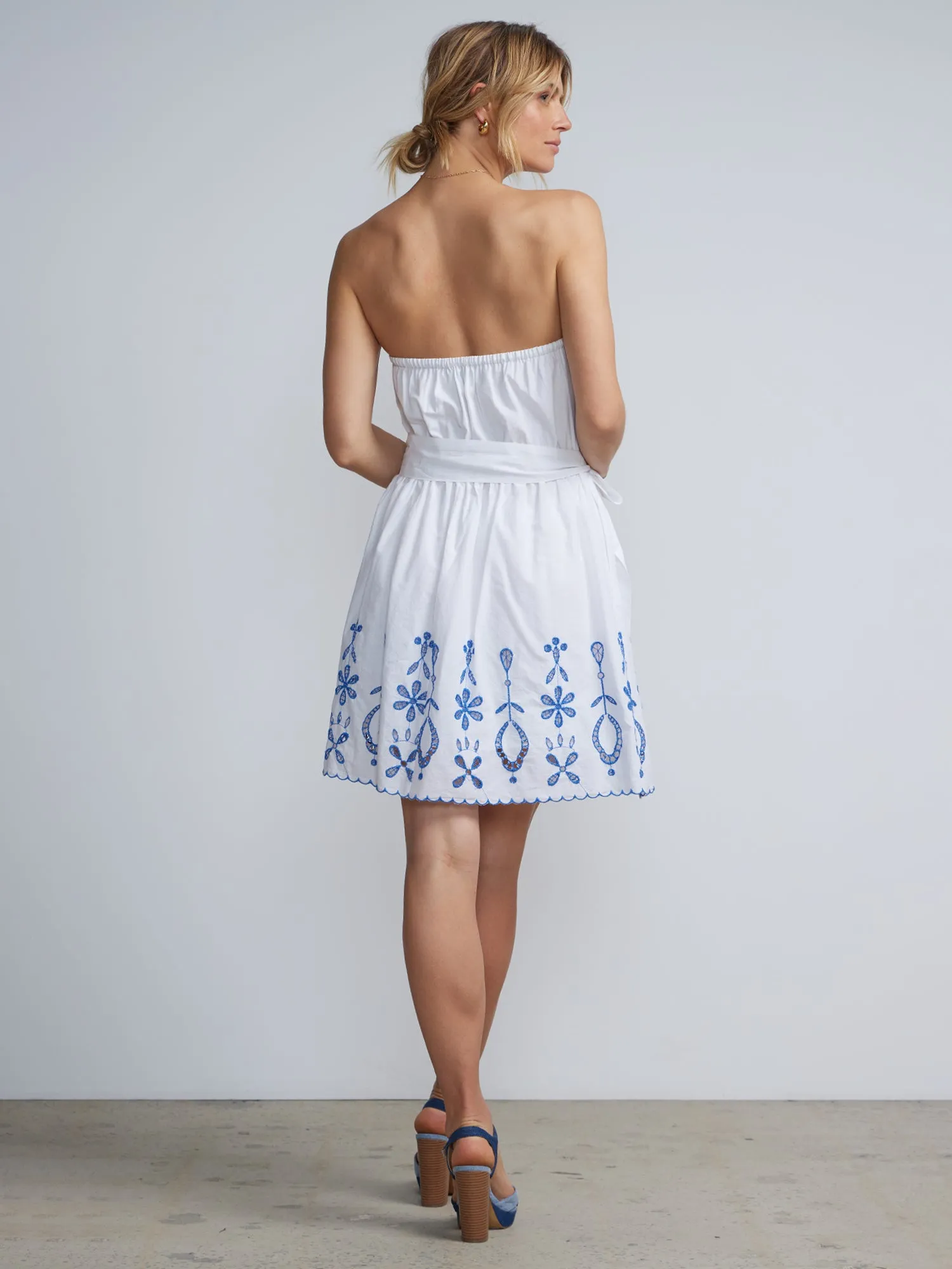 Embroidered Strapless Flounce Dress