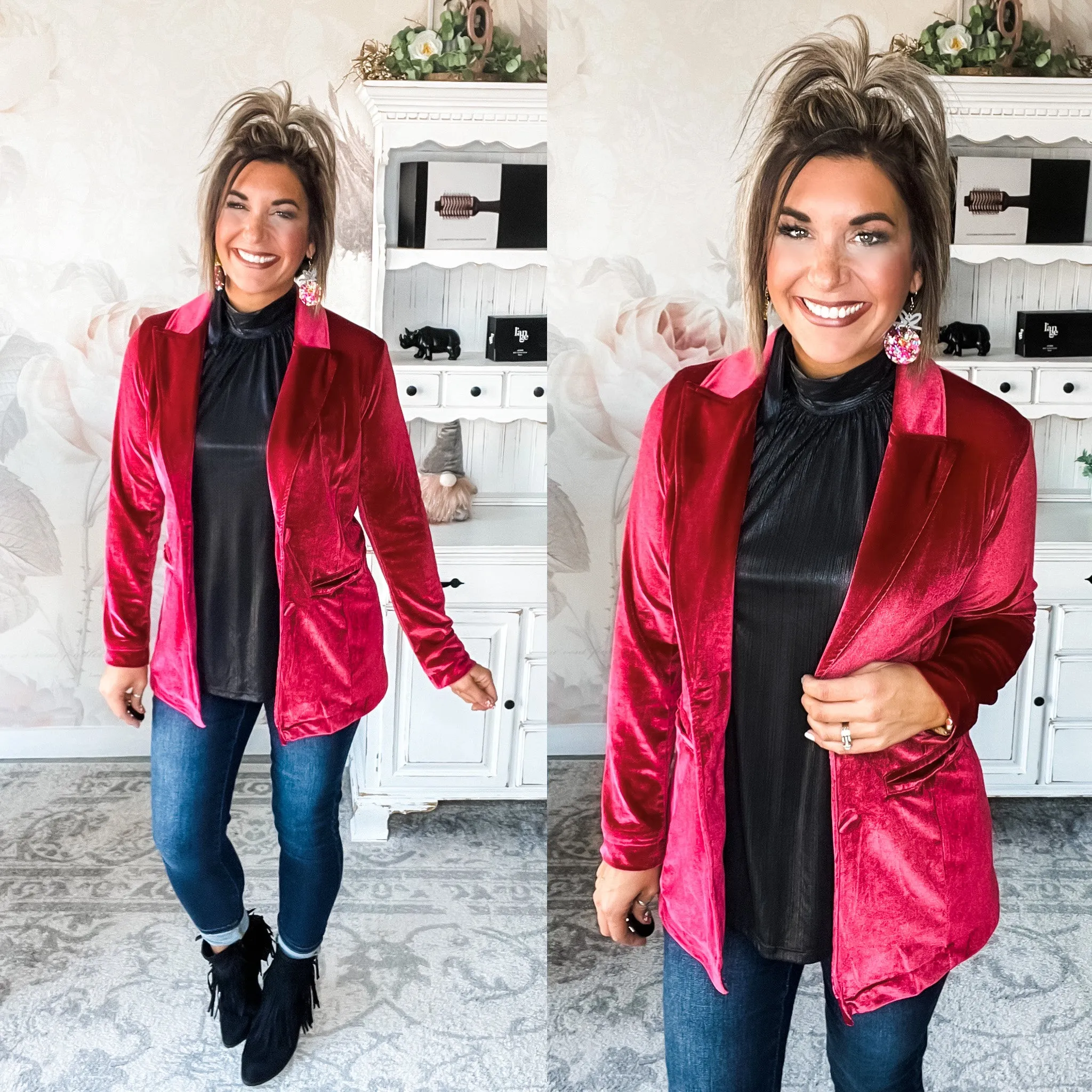 Everything We Knew Velvet Blazer - Red Wine