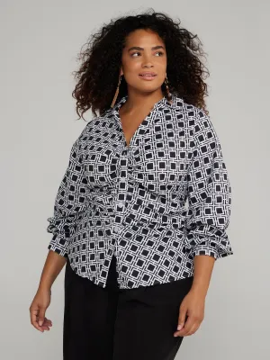 Fashion To Figure - Button-Front Printed Ruched Shirt