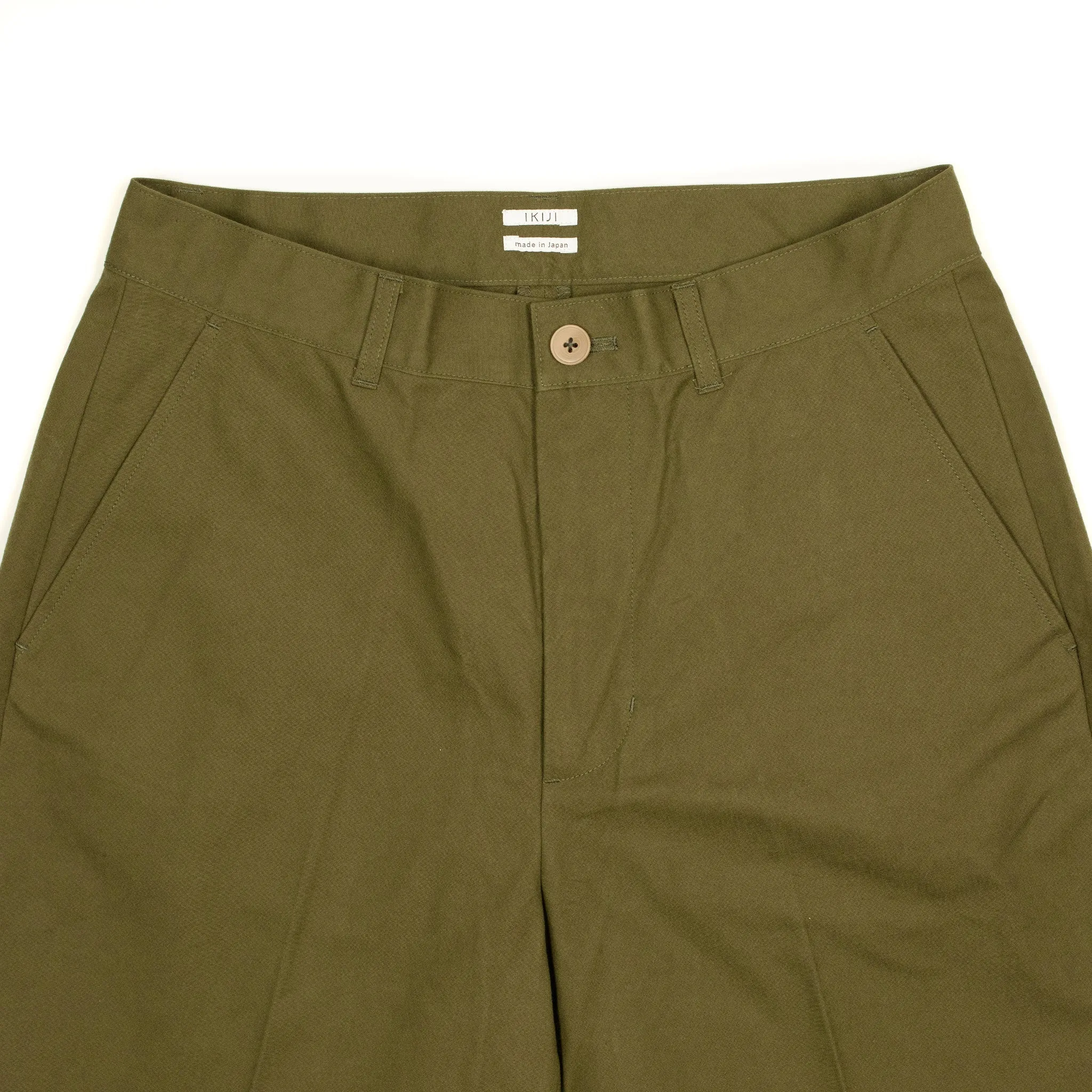 Flat front chinos in olive crisp high density cotton