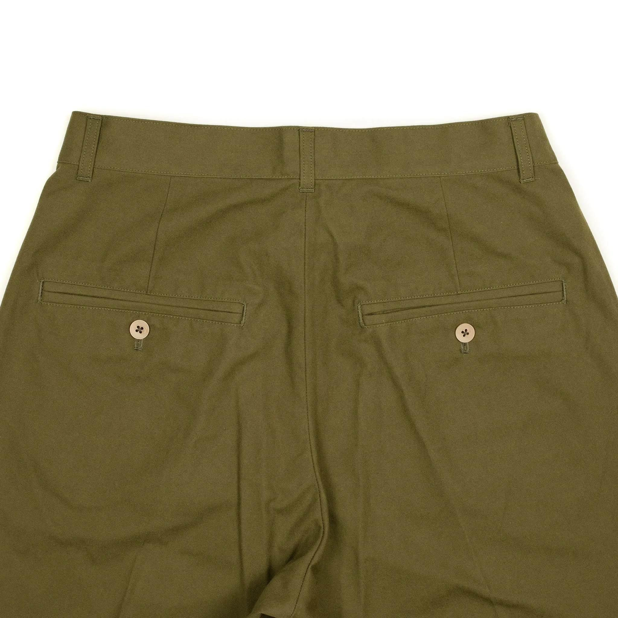 Flat front chinos in olive crisp high density cotton