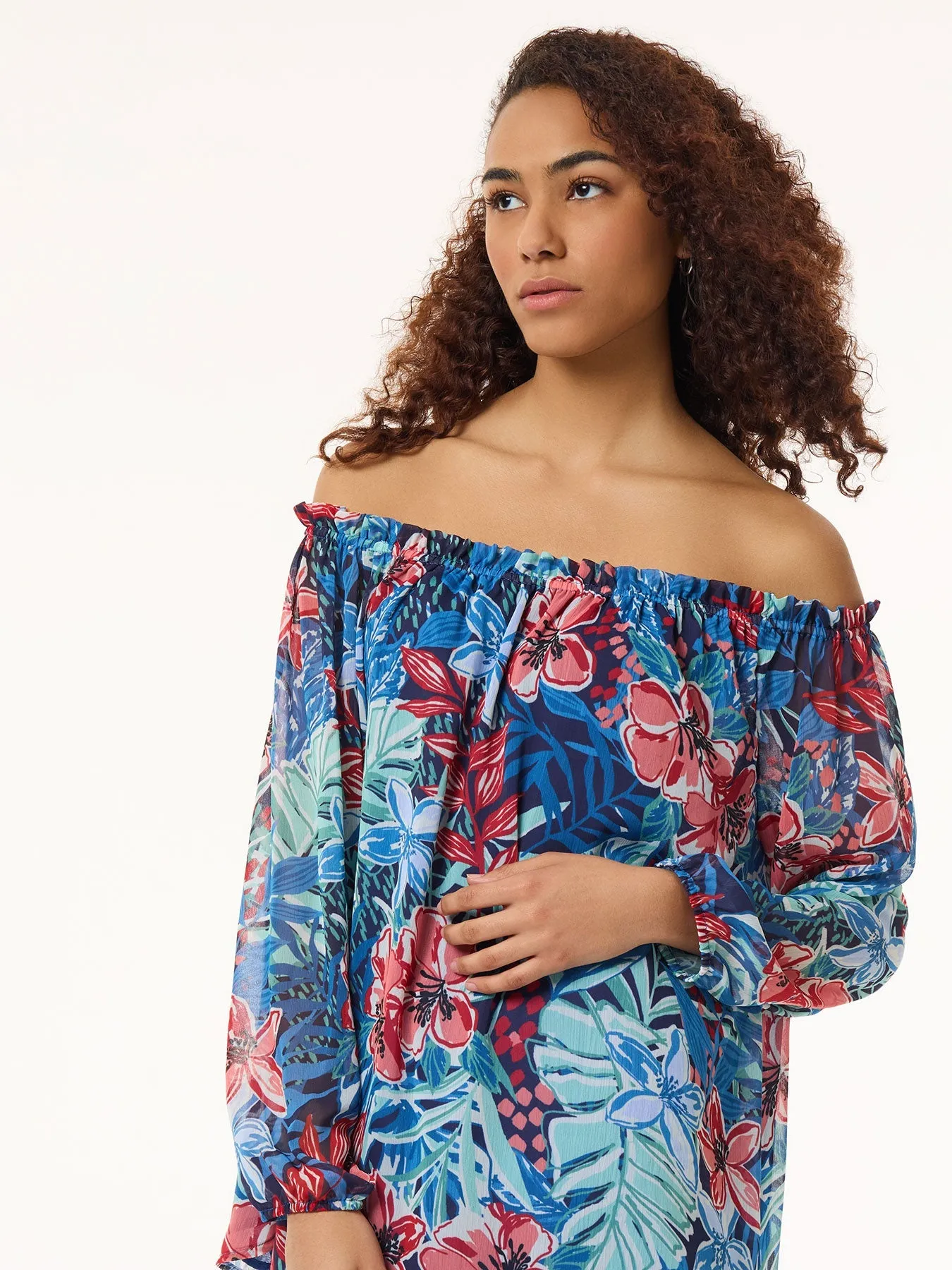 Floral Smocked High Neckline Blouse