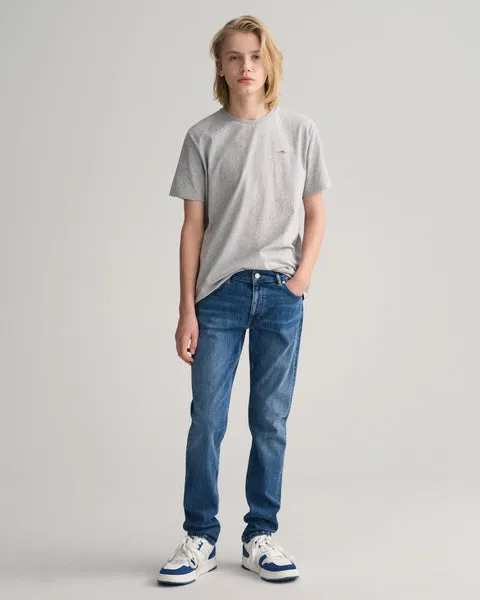 Gant Boys Blue Washed Mid-Rise Slim Fit Jeans