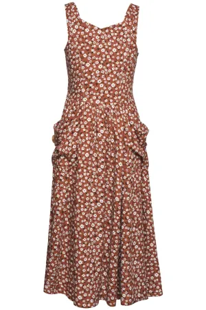 GBY Brown Floral Pocket Patio Dress