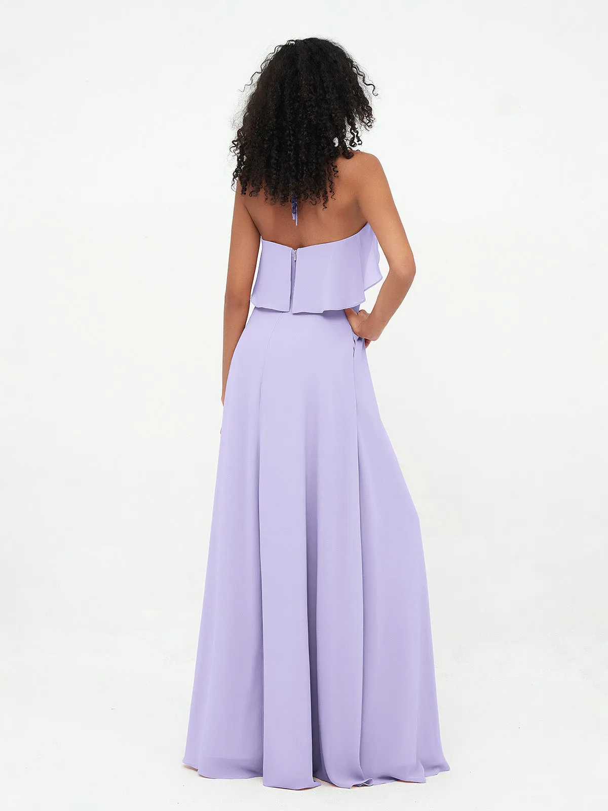 Halter Strap Chiffon Long Bridesmaid Dresses Lilac