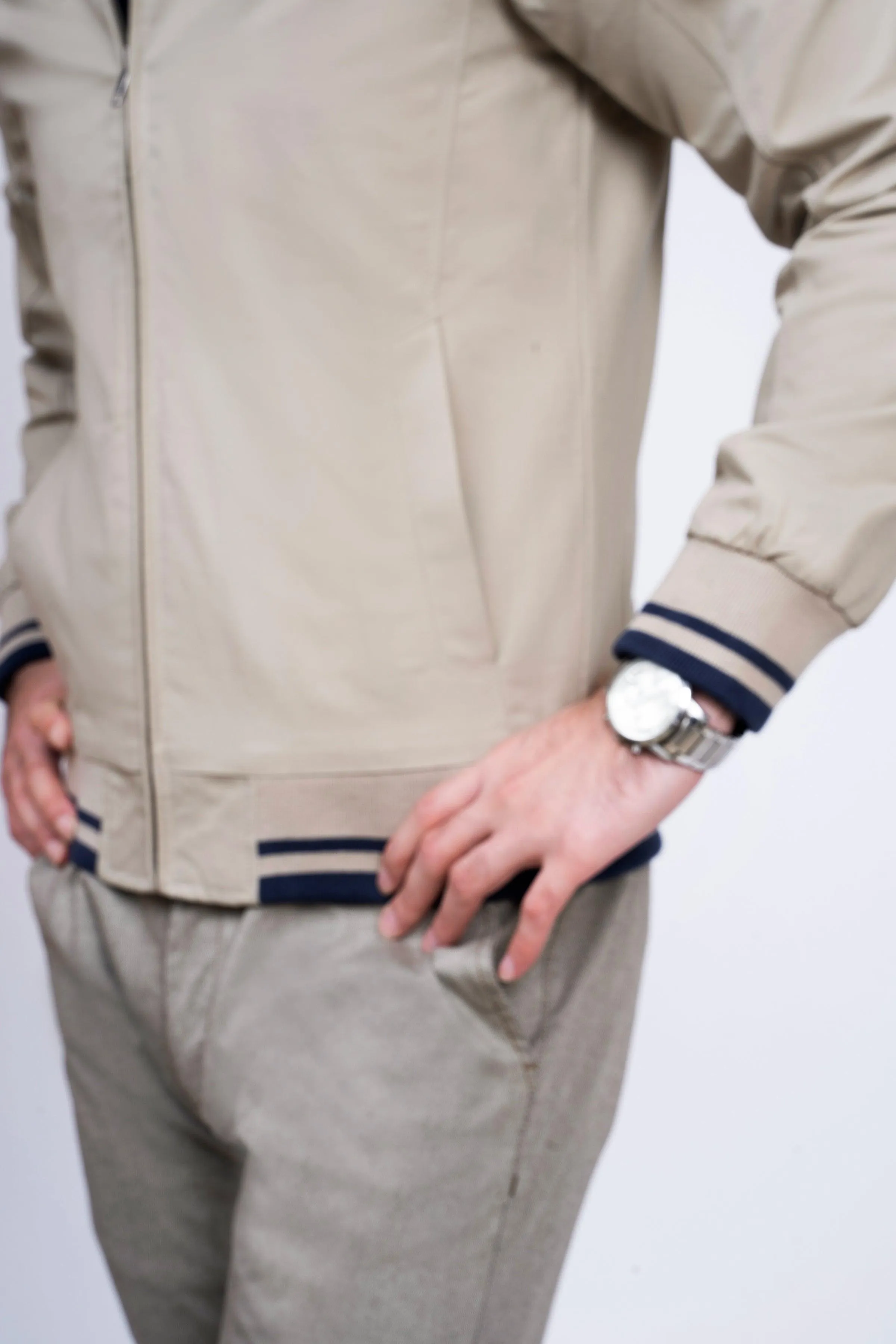 JACKET TIPPING BAN COLLAR LIGHT KHAKI