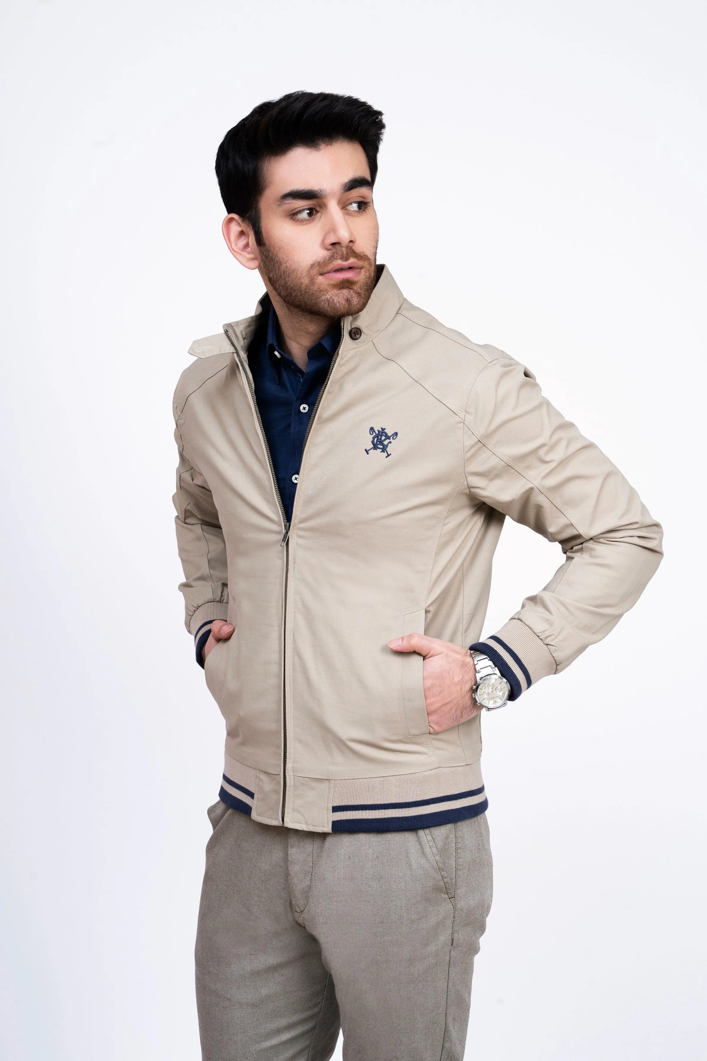 JACKET TIPPING BAN COLLAR LIGHT KHAKI