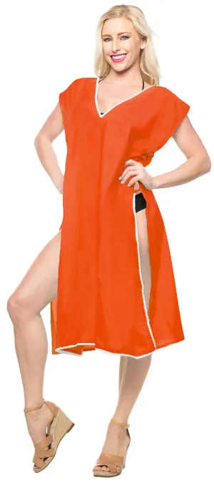 LA LEELA Bikini Swim Beach wear Swimsuit Cover up Women Kimono Dress Solid Orange