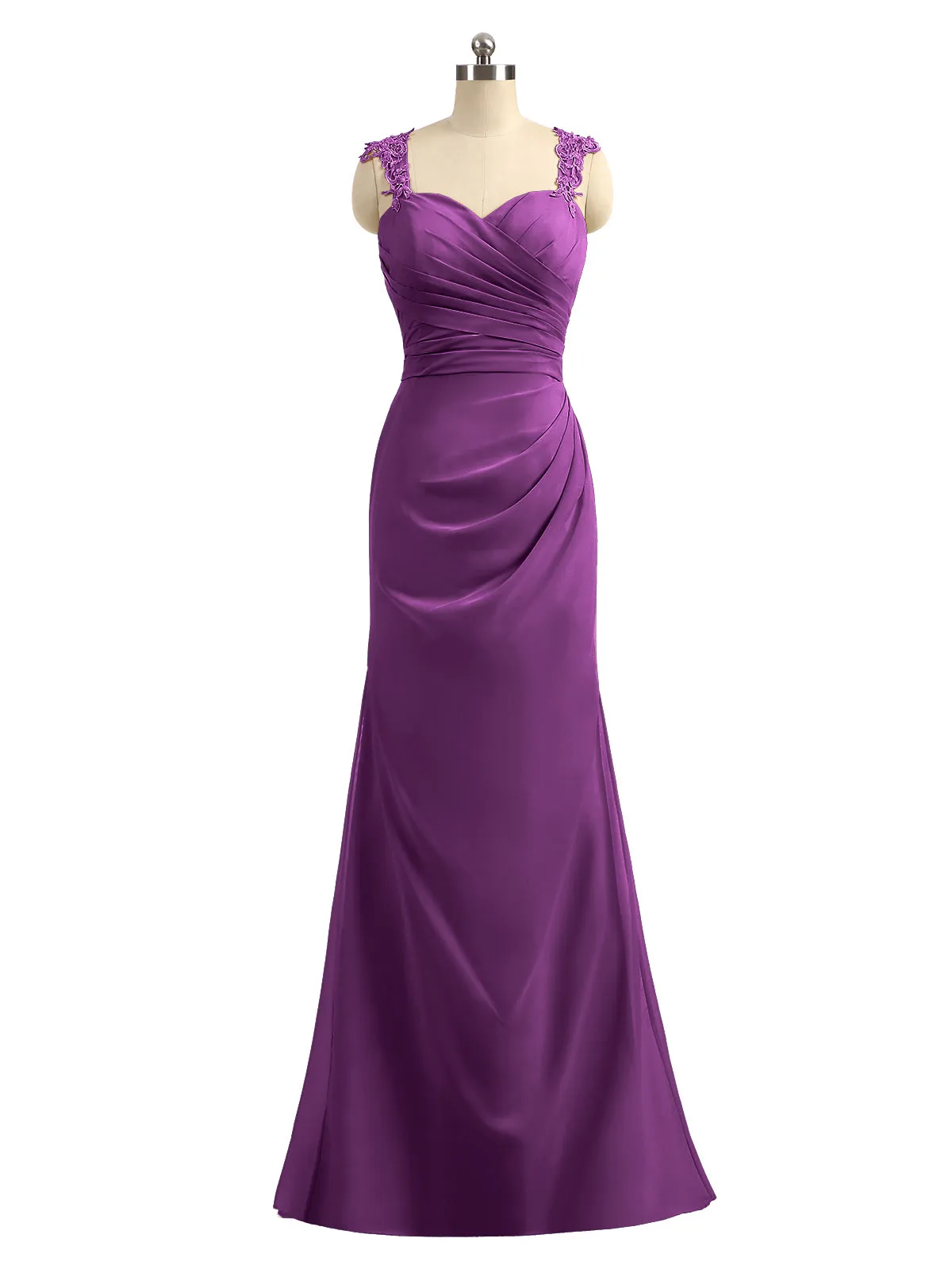 Lace Appliqued Strap Sheath Open Back Dress Grape Plus Size