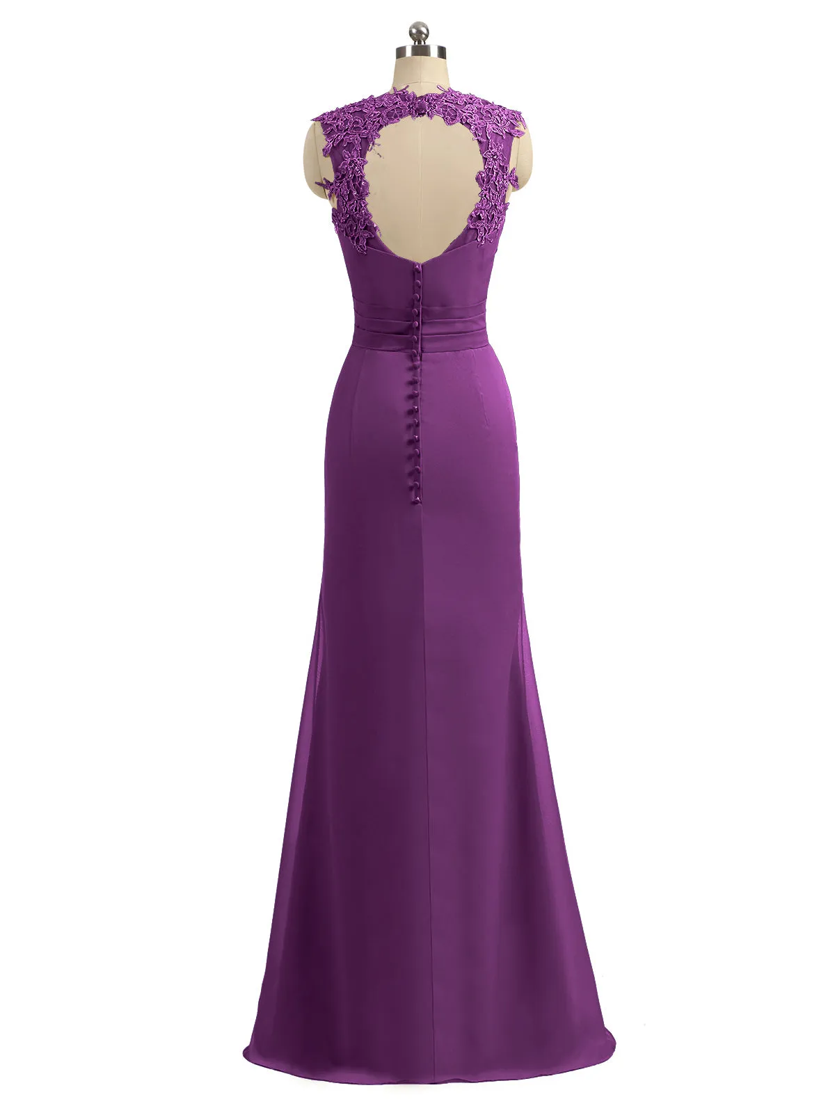 Lace Appliqued Strap Sheath Open Back Dress Grape Plus Size