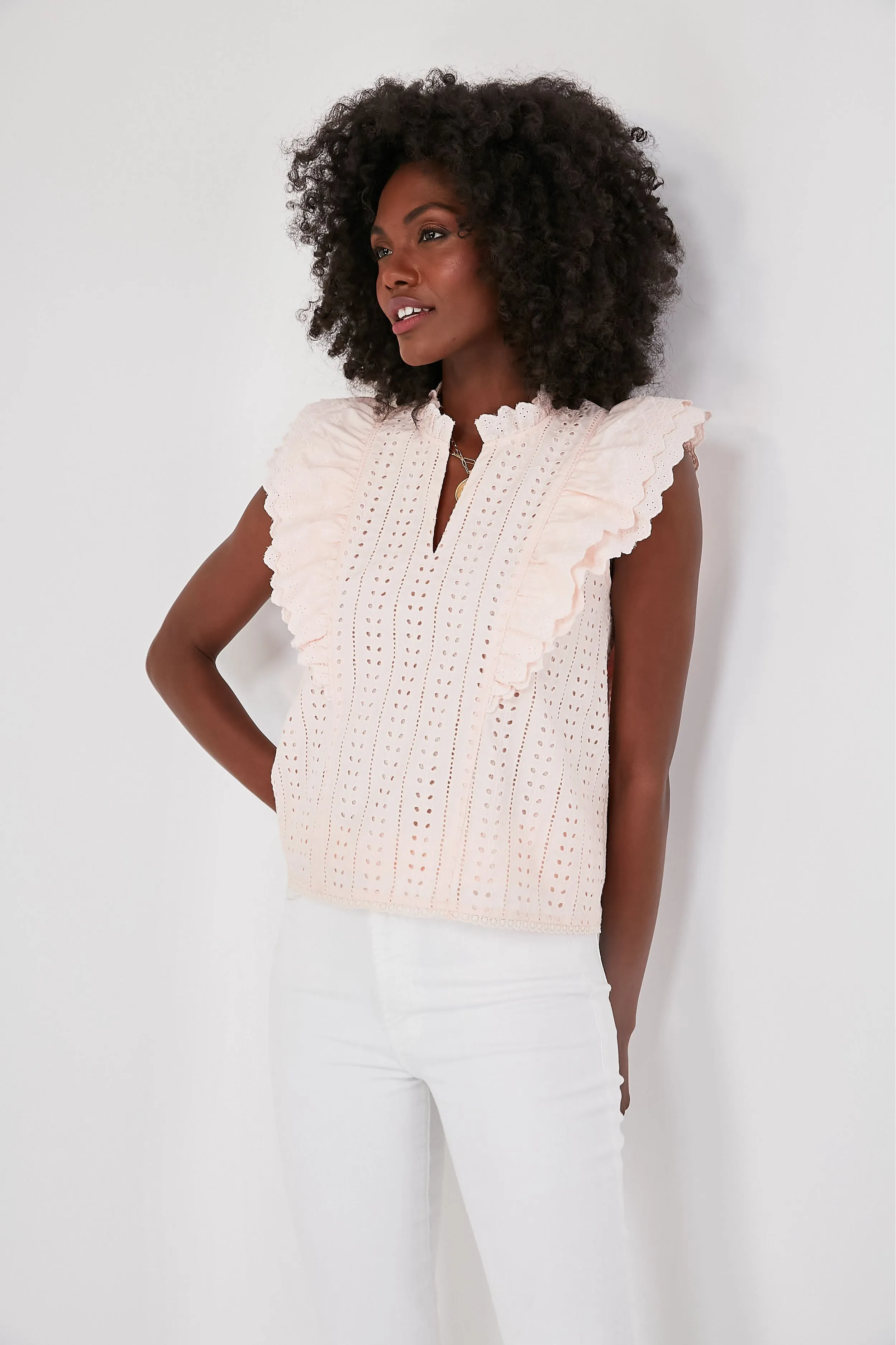 Light Pink Eyelet Balliet Blouse