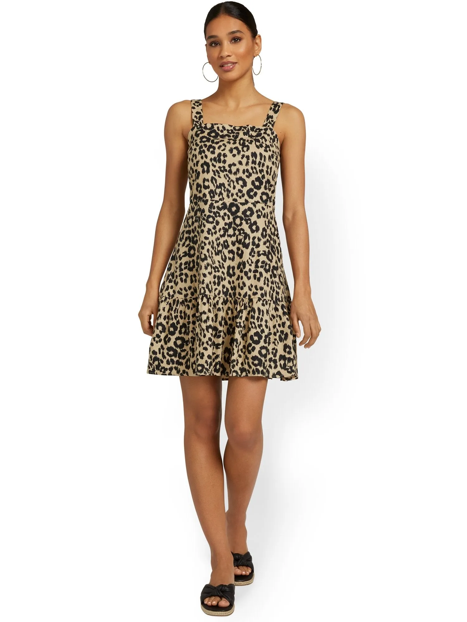 Linen-Blend Flare Dress - Leopard-Print