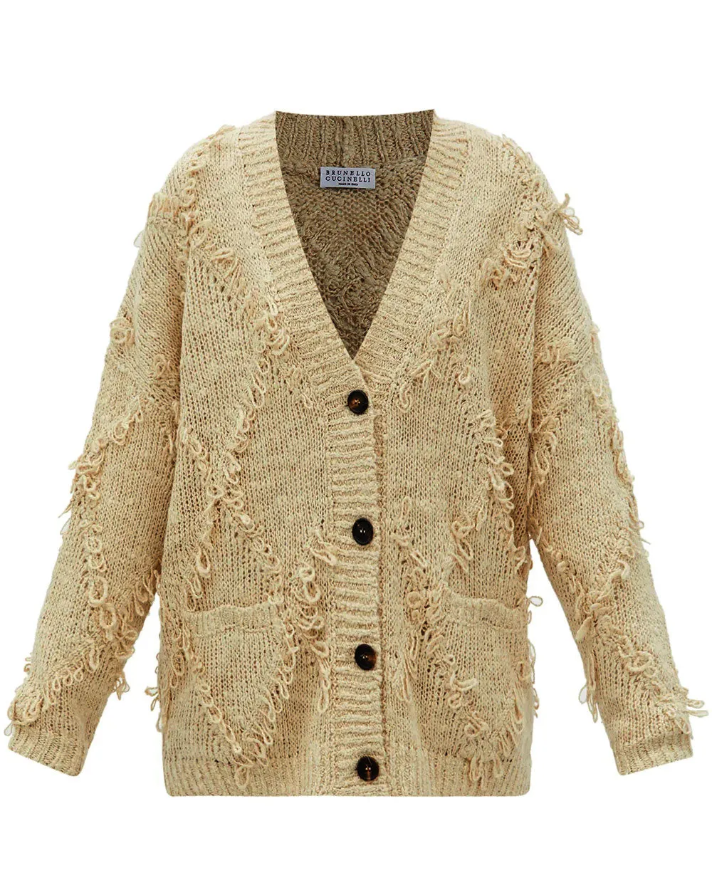 Linen Fringe Argyle Button Cardigan